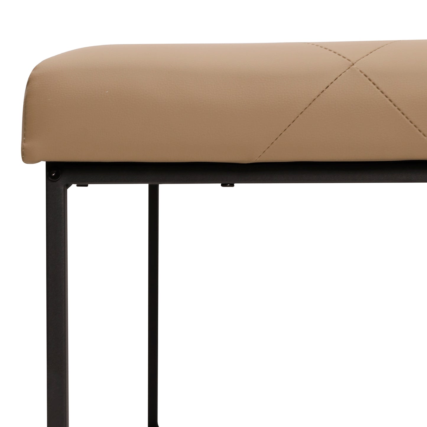 Ashton 30" Square LeatherSoft Tufted Ottoman with Metal Frame, Light Brown LeatherSoft/Black Frame Light Brown