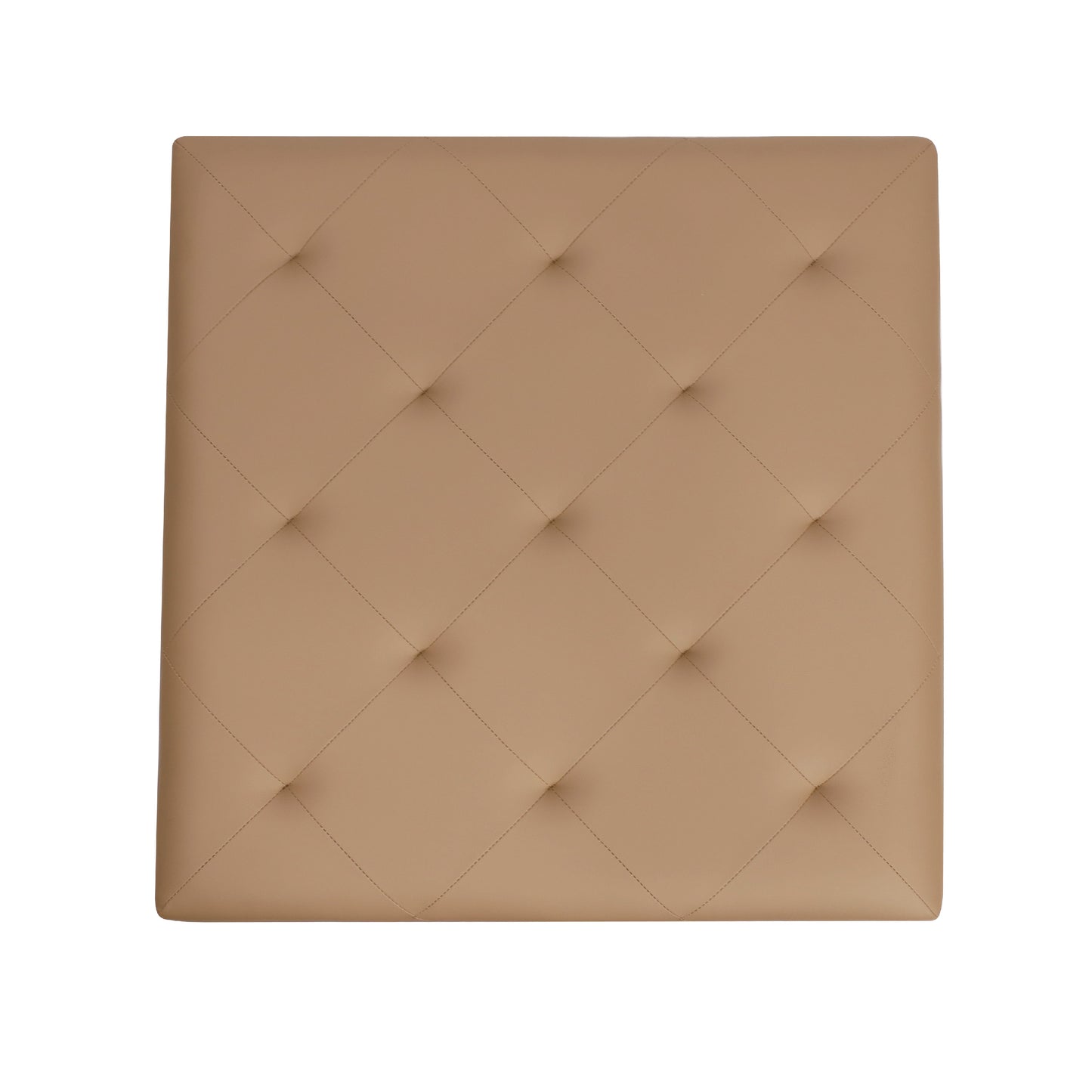 Ashton 30" Square LeatherSoft Tufted Ottoman with Metal Frame, Light Brown LeatherSoft/Black Frame Light Brown