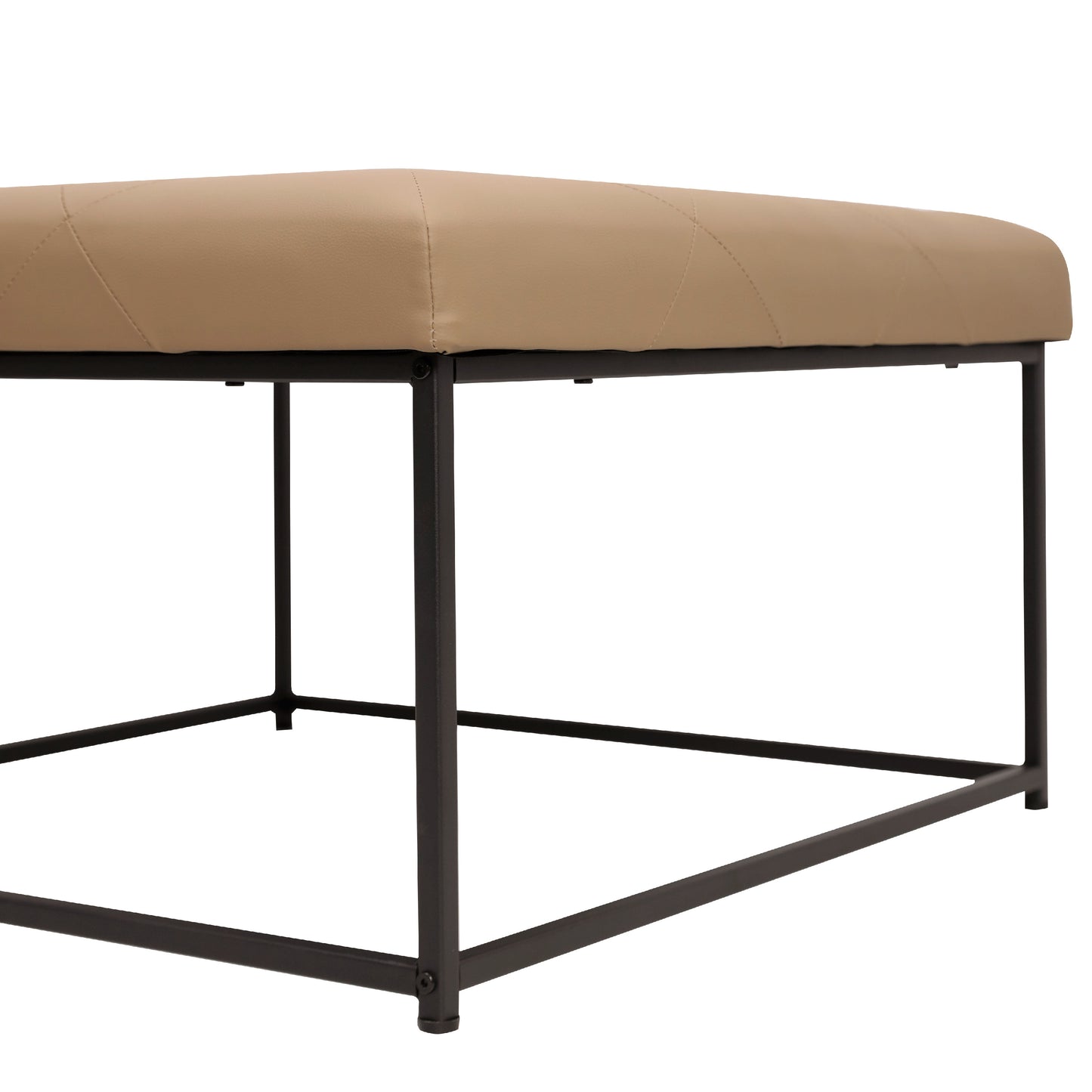 Ashton 30" Square LeatherSoft Tufted Ottoman with Metal Frame, Light Brown LeatherSoft/Black Frame Light Brown