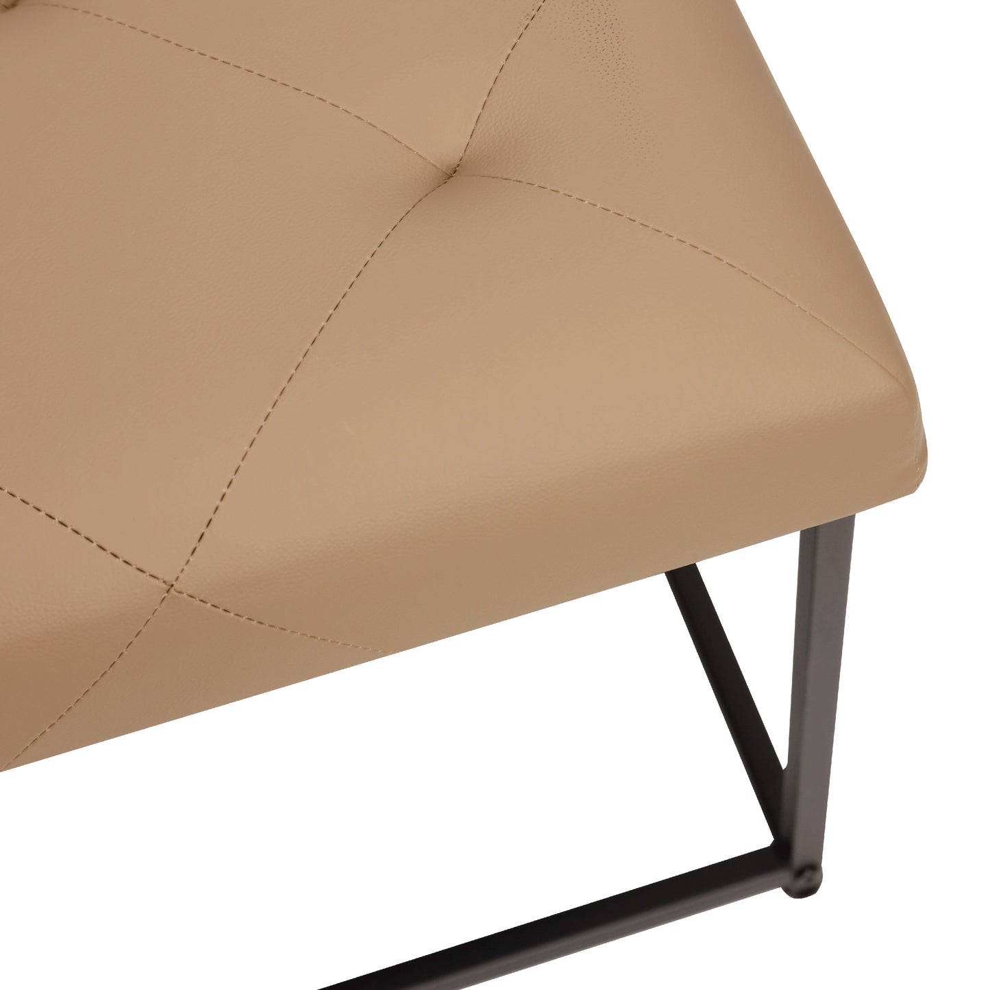Ashton 30" Square LeatherSoft Tufted Ottoman with Metal Frame, Light Brown LeatherSoft/Black Frame Light Brown