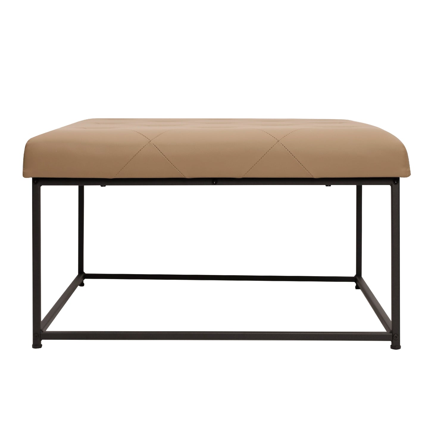 Ashton 30" Square LeatherSoft Tufted Ottoman with Metal Frame, Light Brown LeatherSoft/Black Frame Light Brown