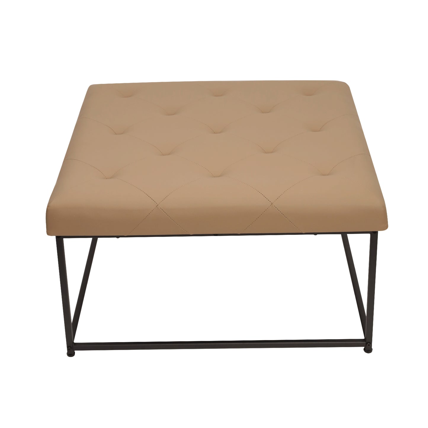Ashton 30" Square LeatherSoft Tufted Ottoman with Metal Frame, Light Brown LeatherSoft/Black Frame Light Brown