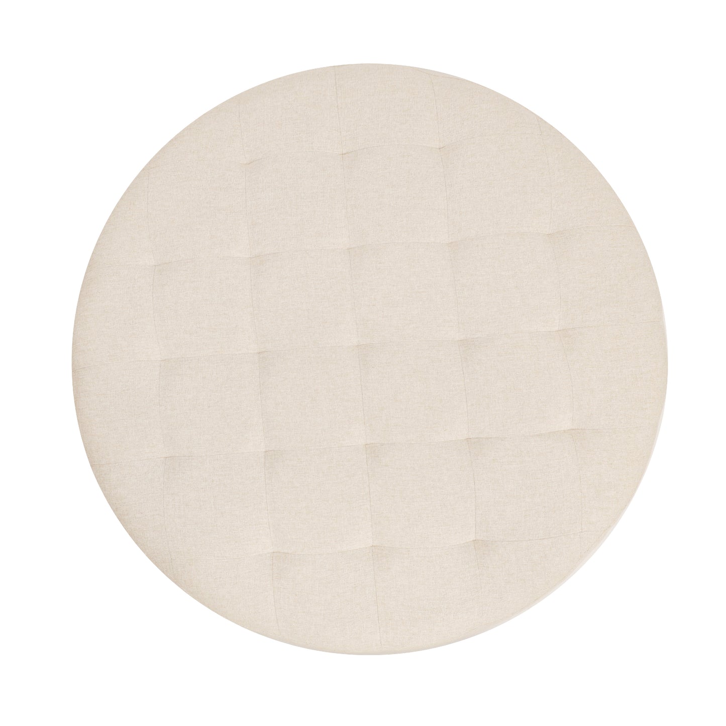 Ashton 34" Round Cotton Linen Tufted Ottoman with Metal Frame, Beige Cotton Linen/Black Frame Beige