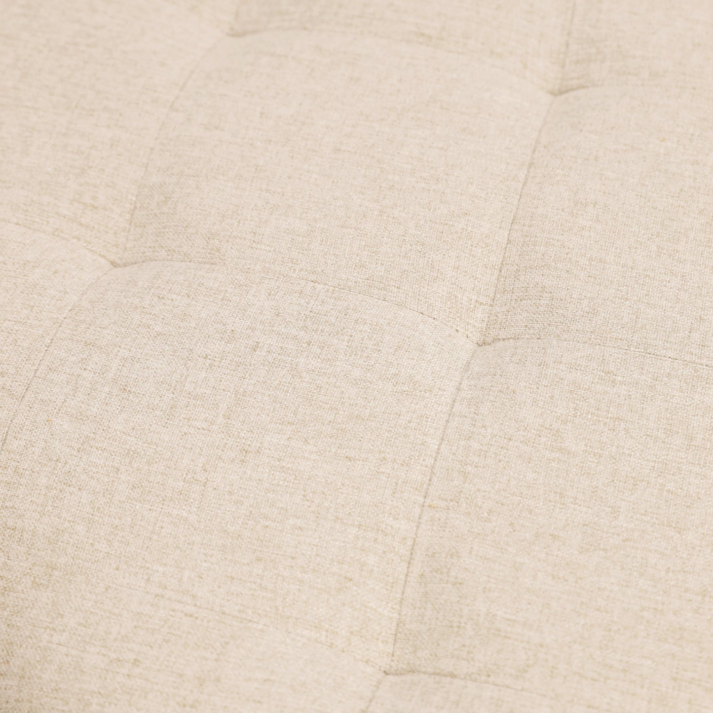 Ashton 34" Round Cotton Linen Tufted Ottoman with Metal Frame, Beige Cotton Linen/Black Frame Beige