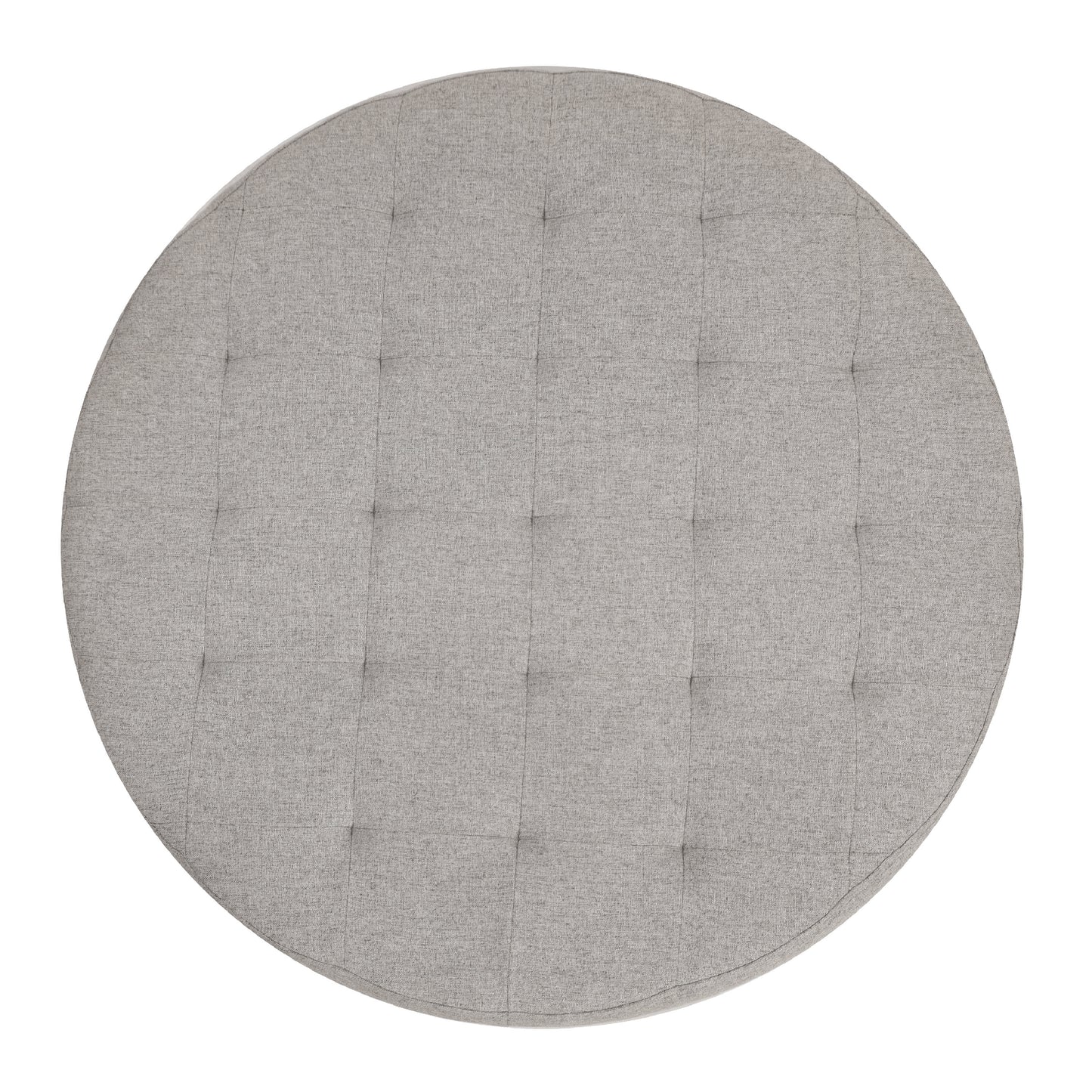 Ashton 34" Round Cotton Linen Tufted Ottoman with Metal Frame, Gray Cotton Linen/Black Frame Gray