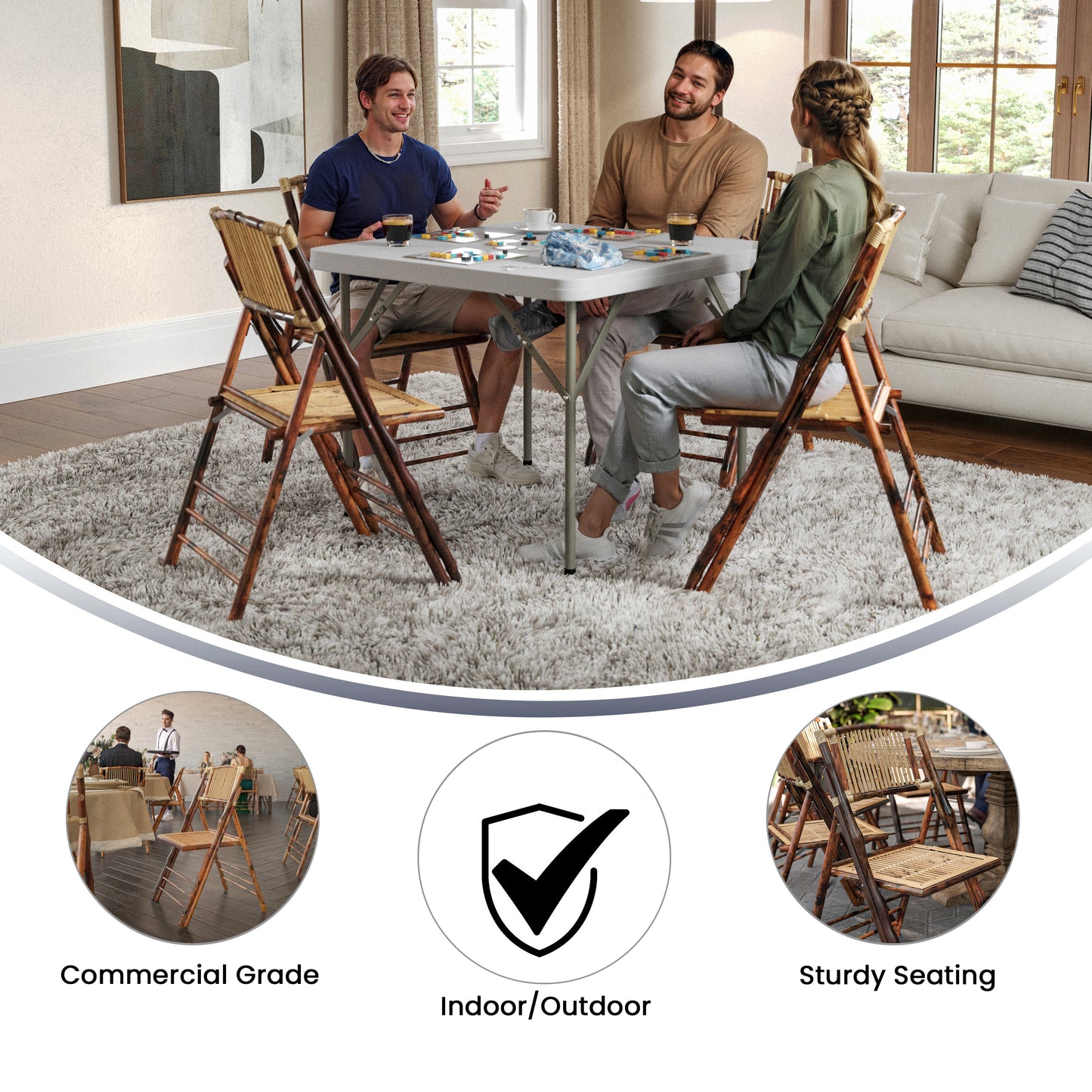Bamboo Folding Chairs | Set of 2 Bamboo Wood Folding Chairs Bamboo