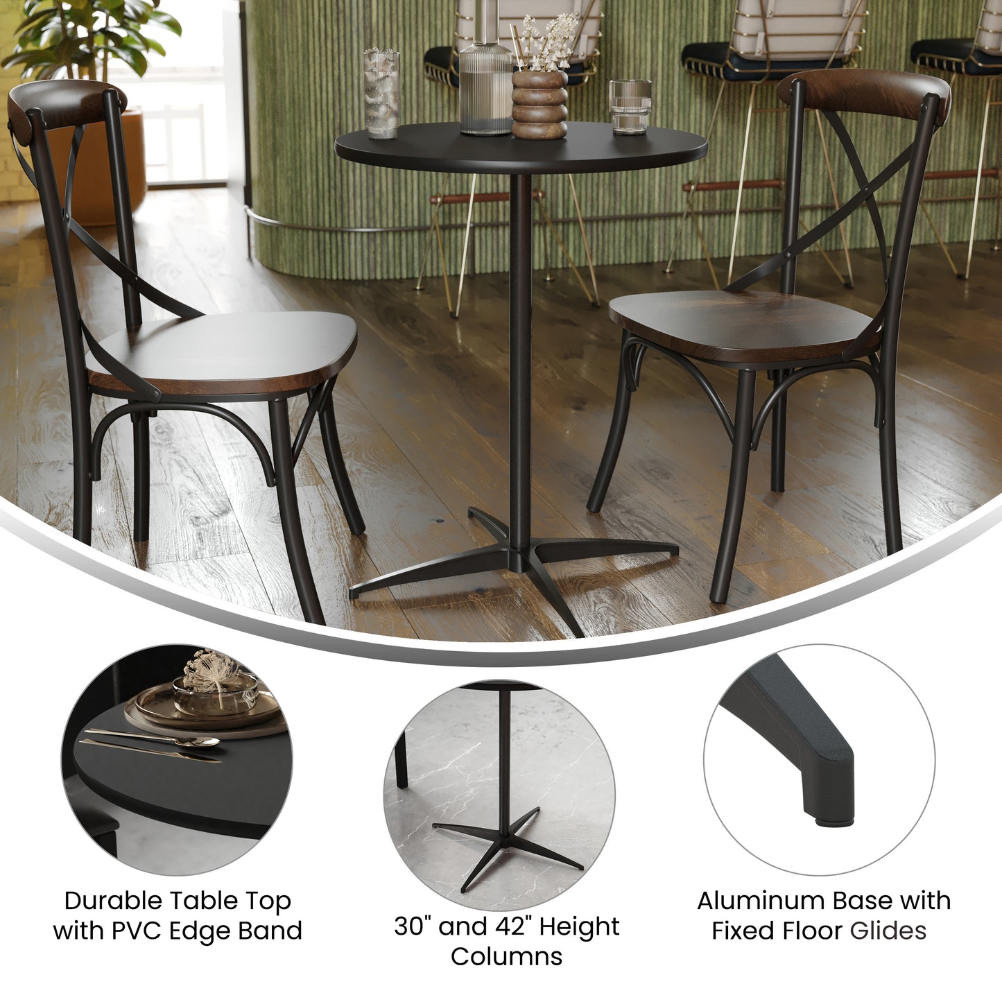 Lars 24'' Round Wood Cocktail Table with 30'' and 42'' Columns, Black Black