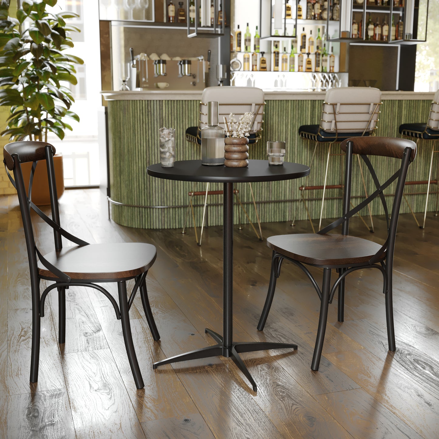 Lars 24'' Round Wood Cocktail Table with 30'' and 42'' Columns, Black Black