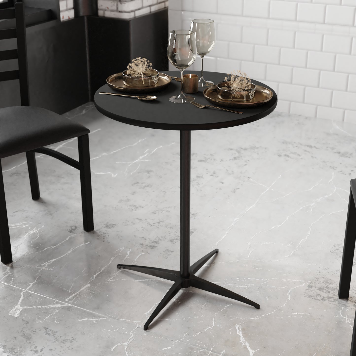 Lars 24'' Round Wood Cocktail Table with 30'' and 42'' Columns, Black Black