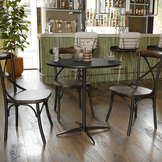 Lars 30'' Round Wood Cocktail Table with 30'' and 42'' Columns, Black Black