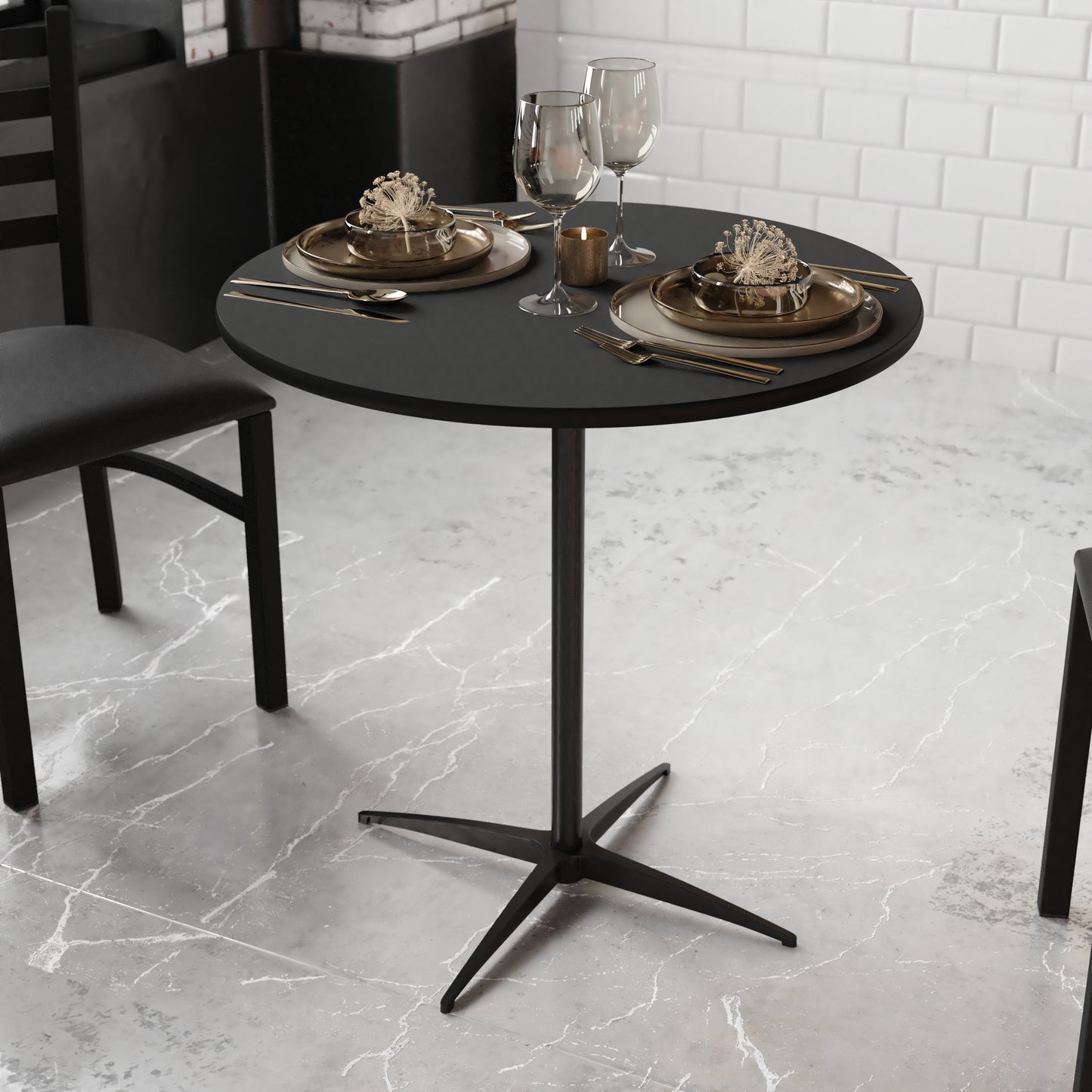 Lars 30'' Round Wood Cocktail Table with 30'' and 42'' Columns, Black Black