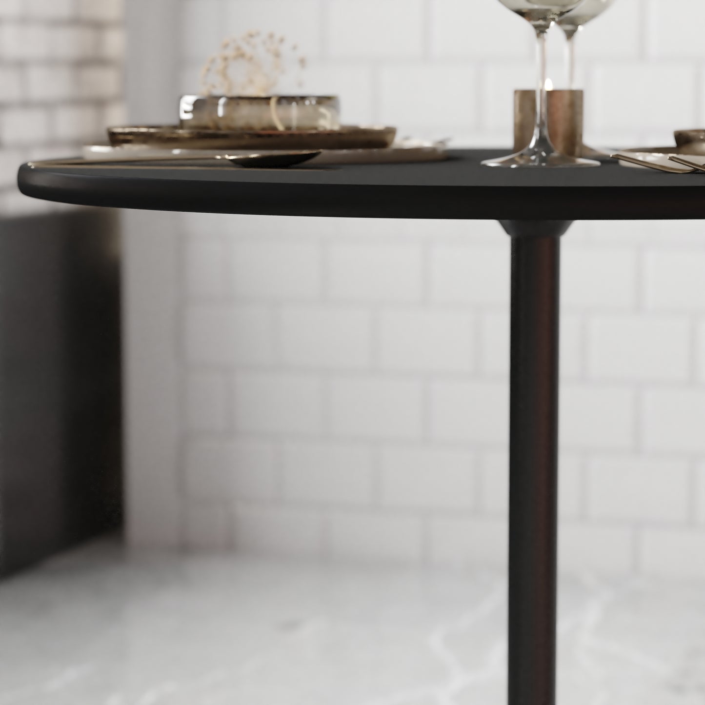 Lars 30'' Round Wood Cocktail Table with 30'' and 42'' Columns, Black Black