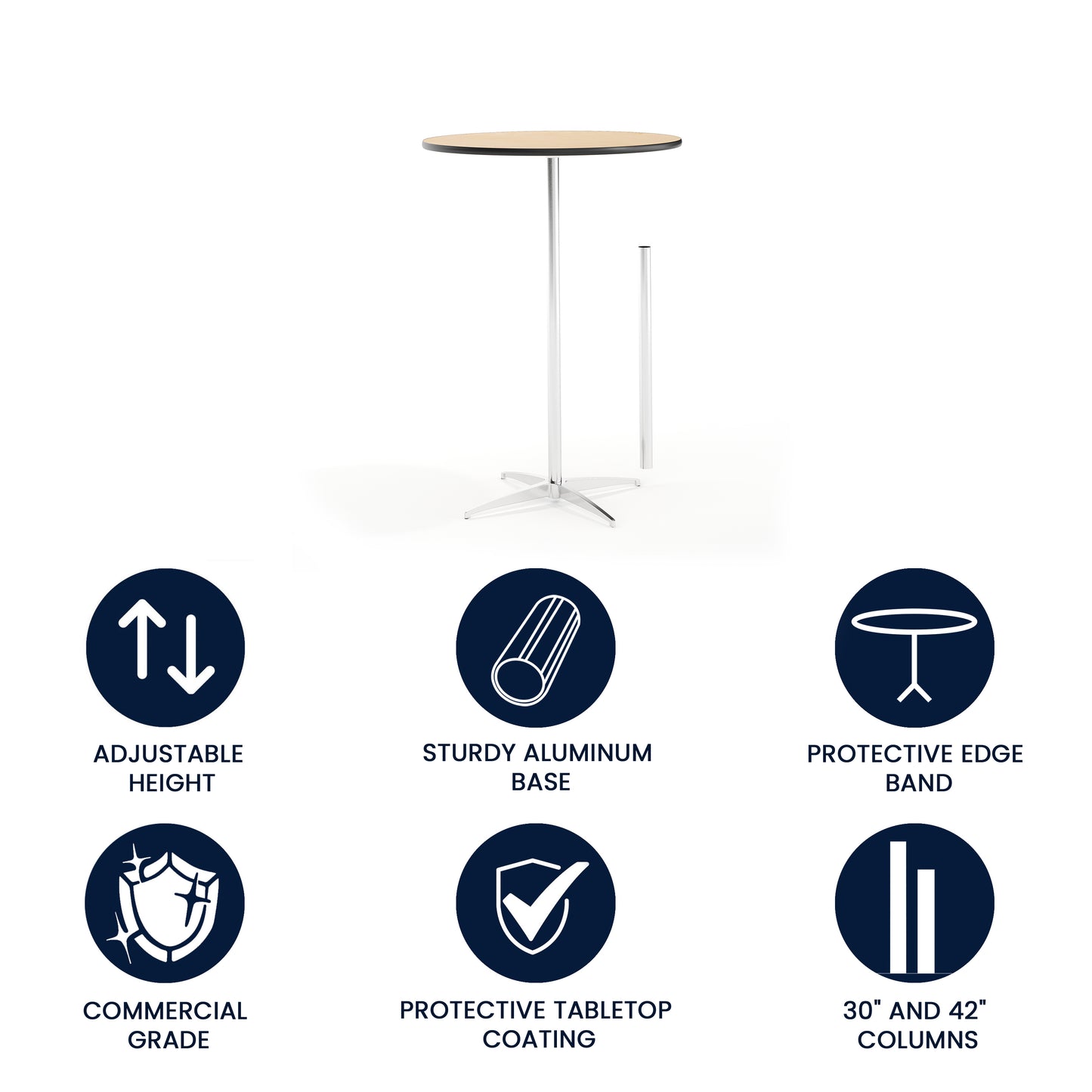 Lars 30'' Round Wood Cocktail Table with 30'' and 42'' Columns Natural XA-30-COTA-GG