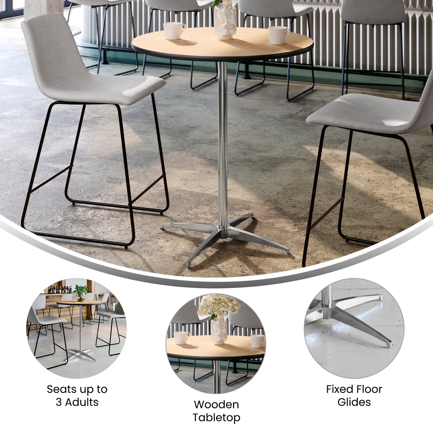 Lars 30'' Round Wood Cocktail Table with 30'' and 42'' Columns Natural XA-30-COTA-GG