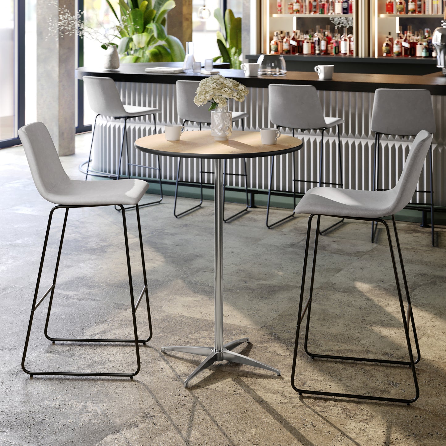 Lars 30'' Round Wood Cocktail Table with 30'' and 42'' Columns Natural XA-30-COTA-GG