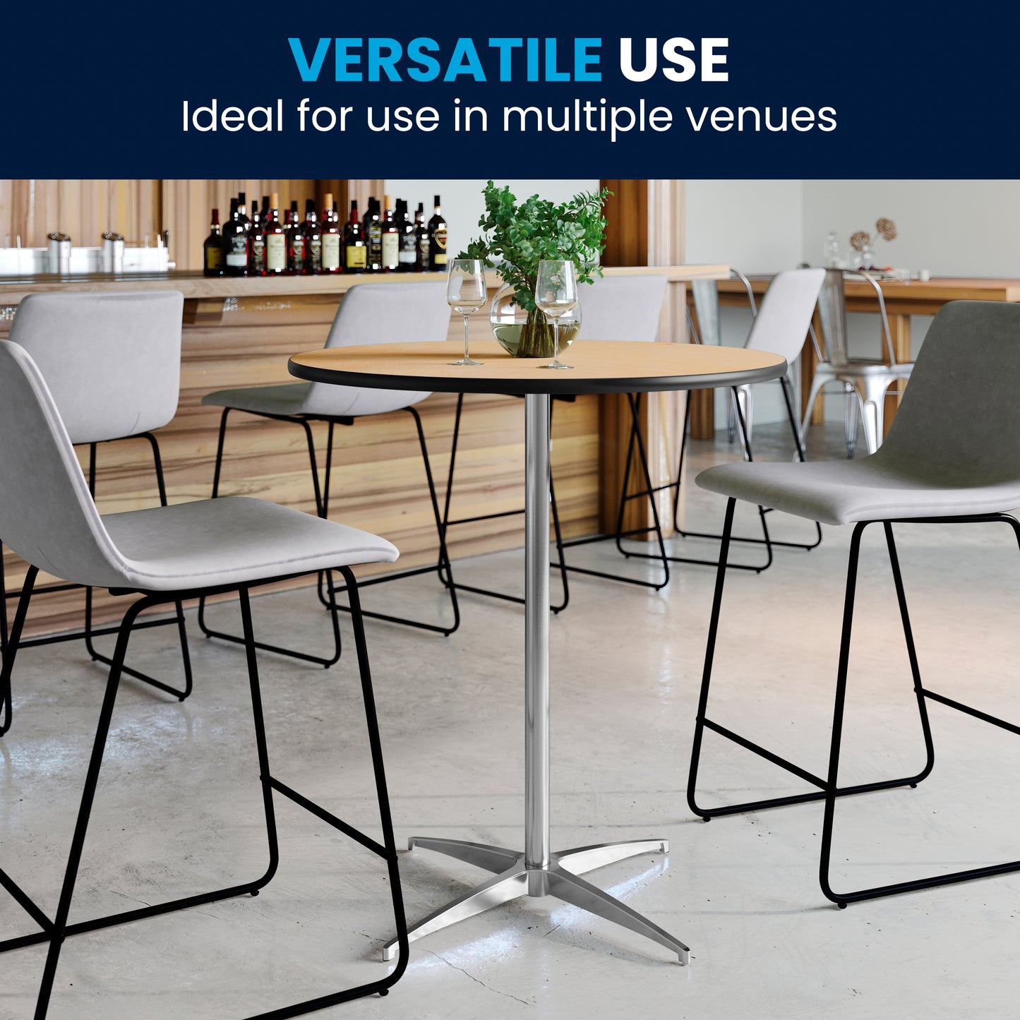 Lars 30'' Round Wood Cocktail Table with 30'' and 42'' Columns Natural XA-30-COTA-GG