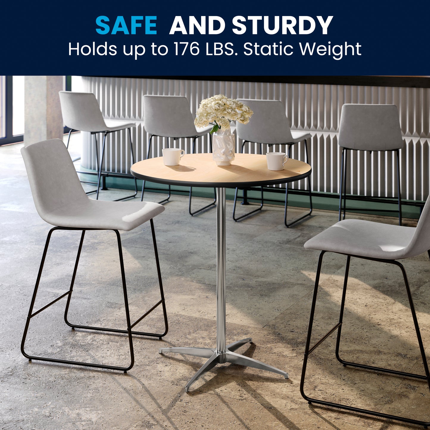 Lars 30'' Round Wood Cocktail Table with 30'' and 42'' Columns Natural XA-30-COTA-GG