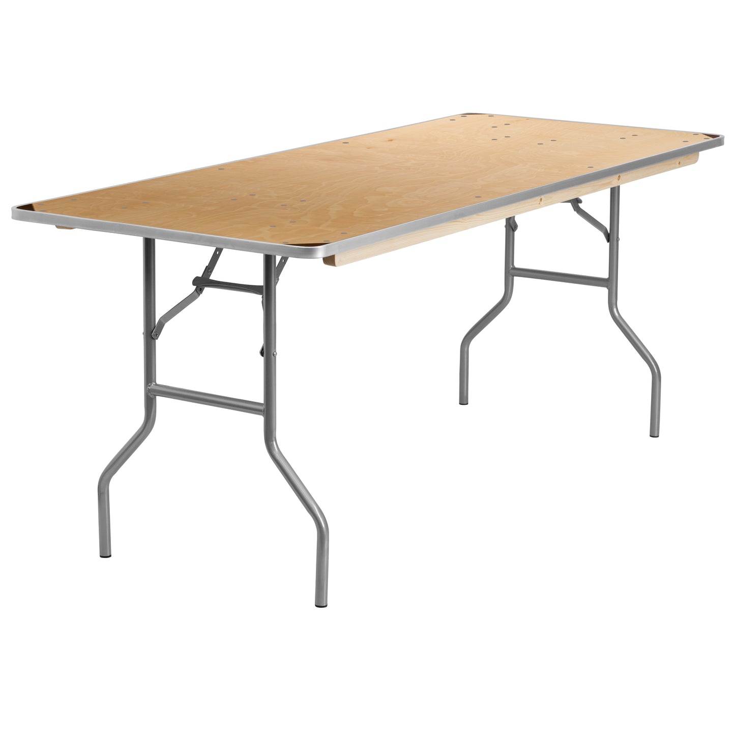 Fielder 6-Foot Rectangular HEAVY DUTY Birchwood Folding Banquet Table with METAL Edges and Protective Corner Guards Natural