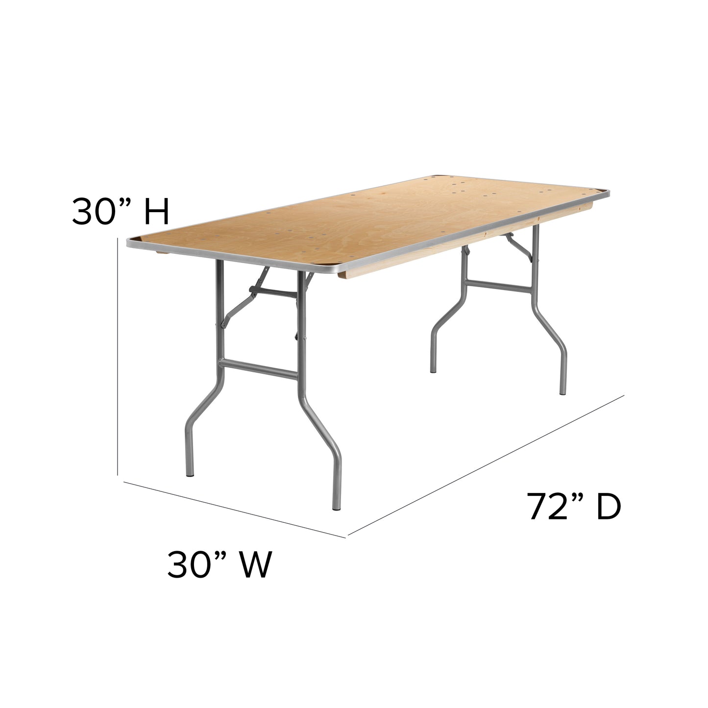 Fielder 6-Foot Rectangular HEAVY DUTY Birchwood Folding Banquet Table with METAL Edges and Protective Corner Guards Natural