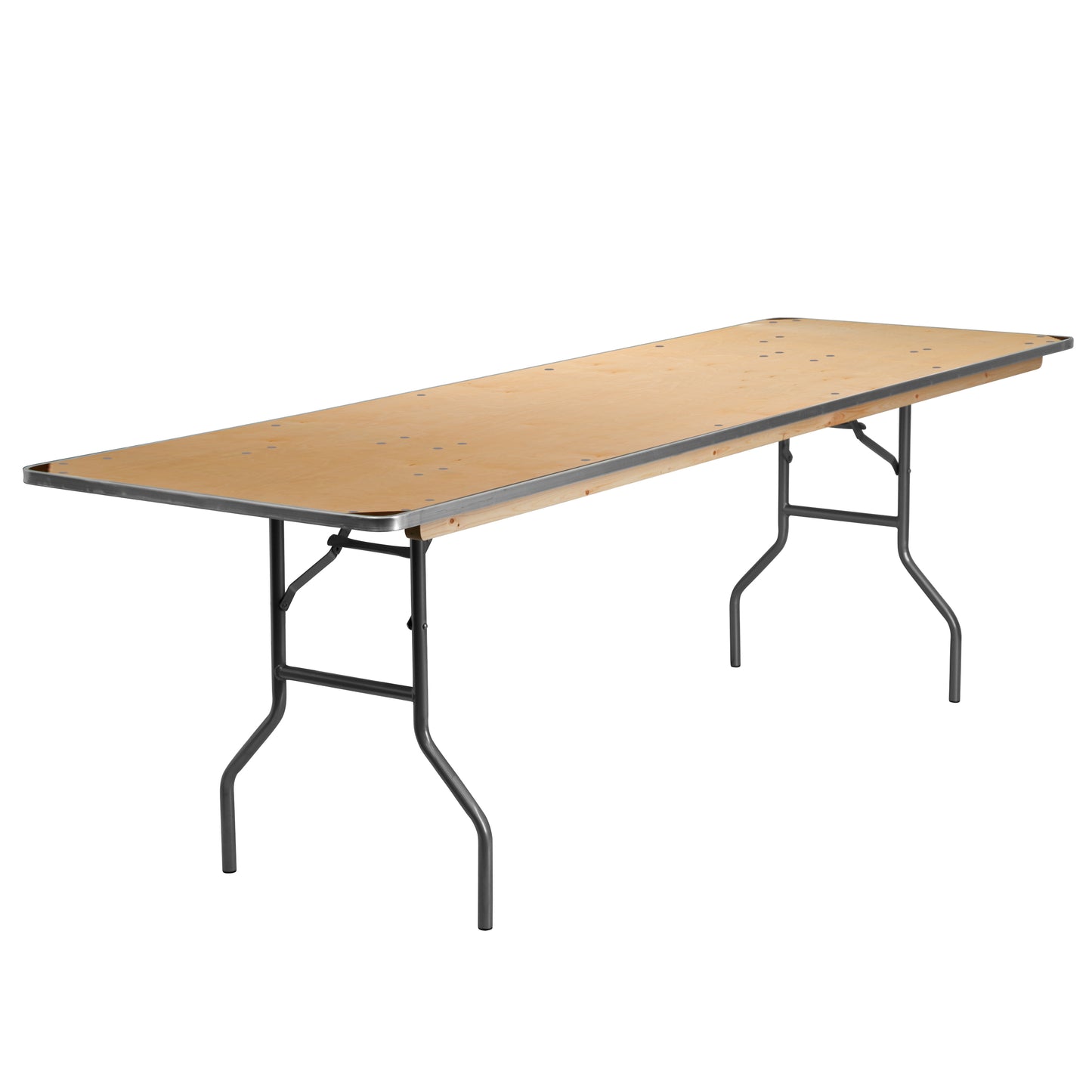Fielder 8-Foot Rectangular HEAVY DUTY Birchwood Folding Banquet Table with METAL Edges and Protective Corner Guards Natural