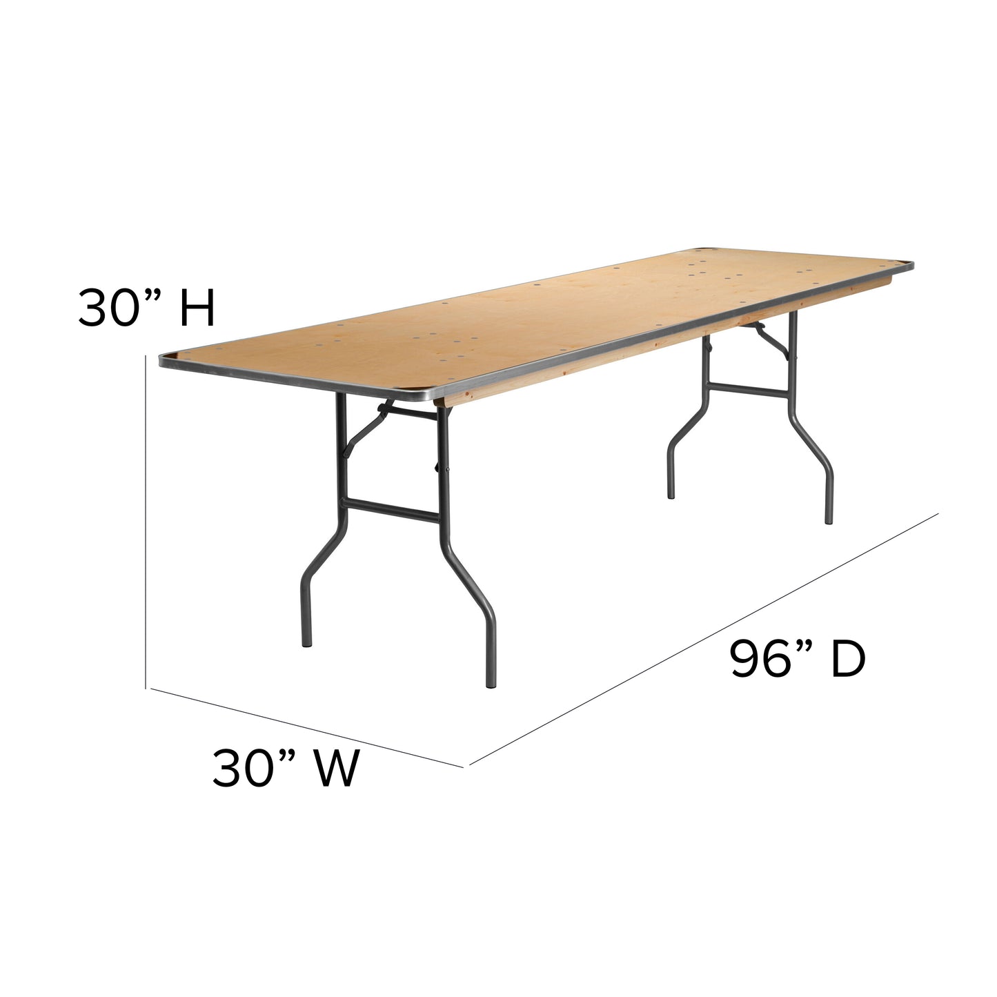 Fielder 8-Foot Rectangular HEAVY DUTY Birchwood Folding Banquet Table with METAL Edges and Protective Corner Guards Natural