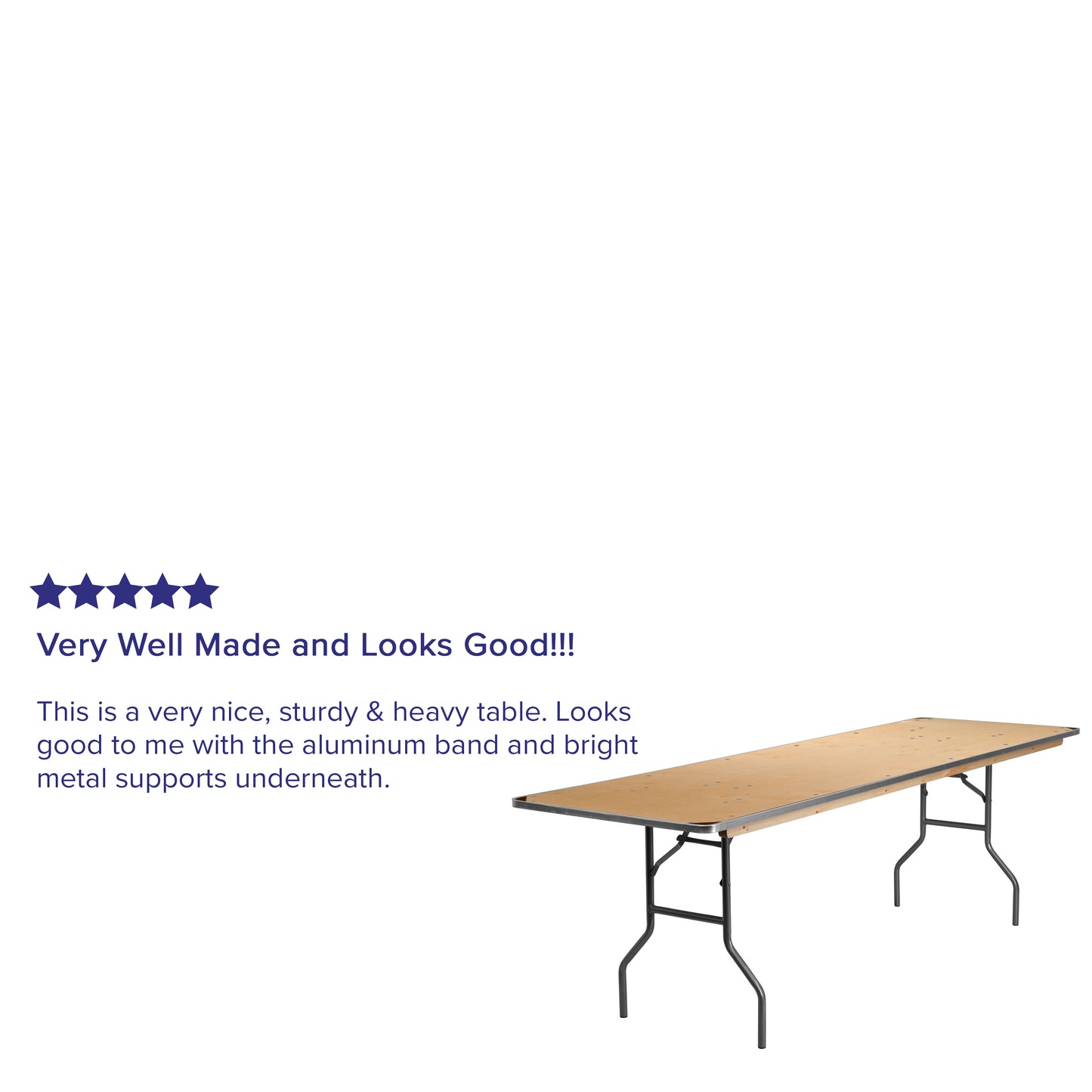 Fielder 8-Foot Rectangular HEAVY DUTY Birchwood Folding Banquet Table with METAL Edges and Protective Corner Guards Natural