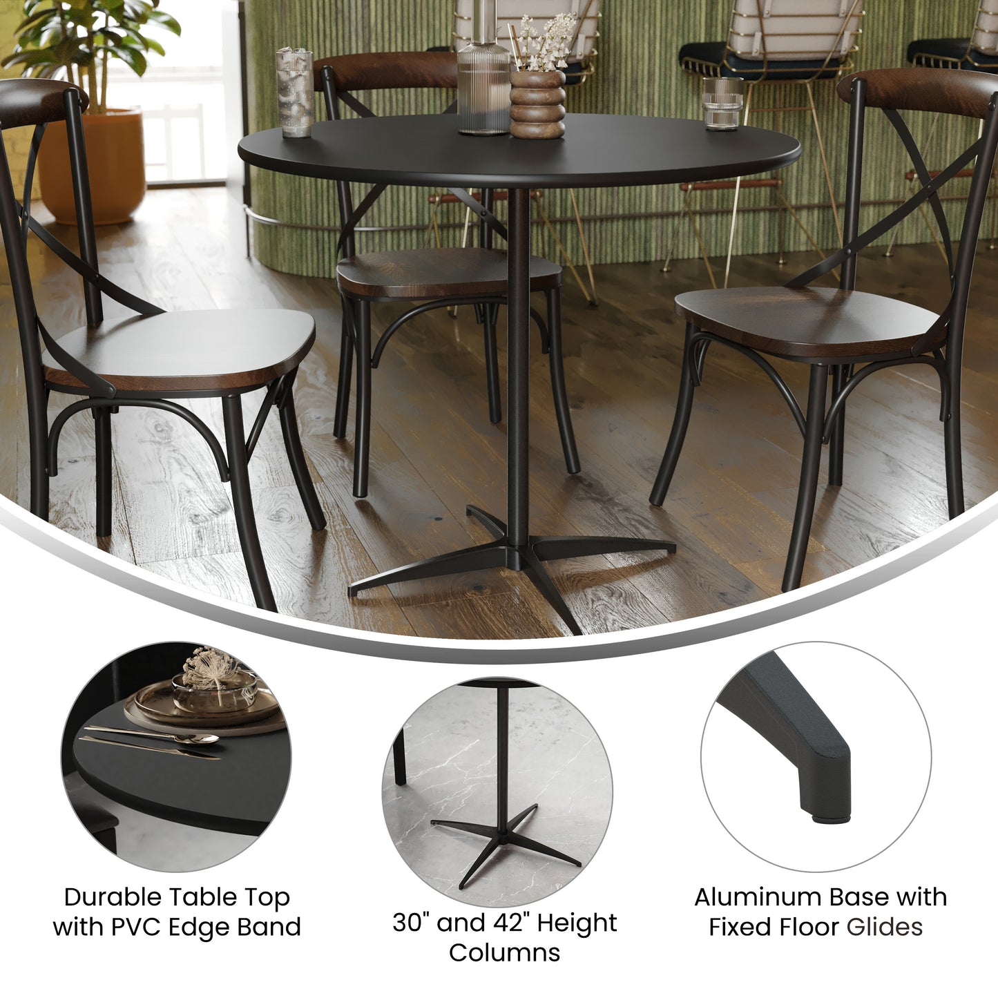 Lars 36'' Round Wood Cocktail Table with 30'' and 42'' Columns, Black Black