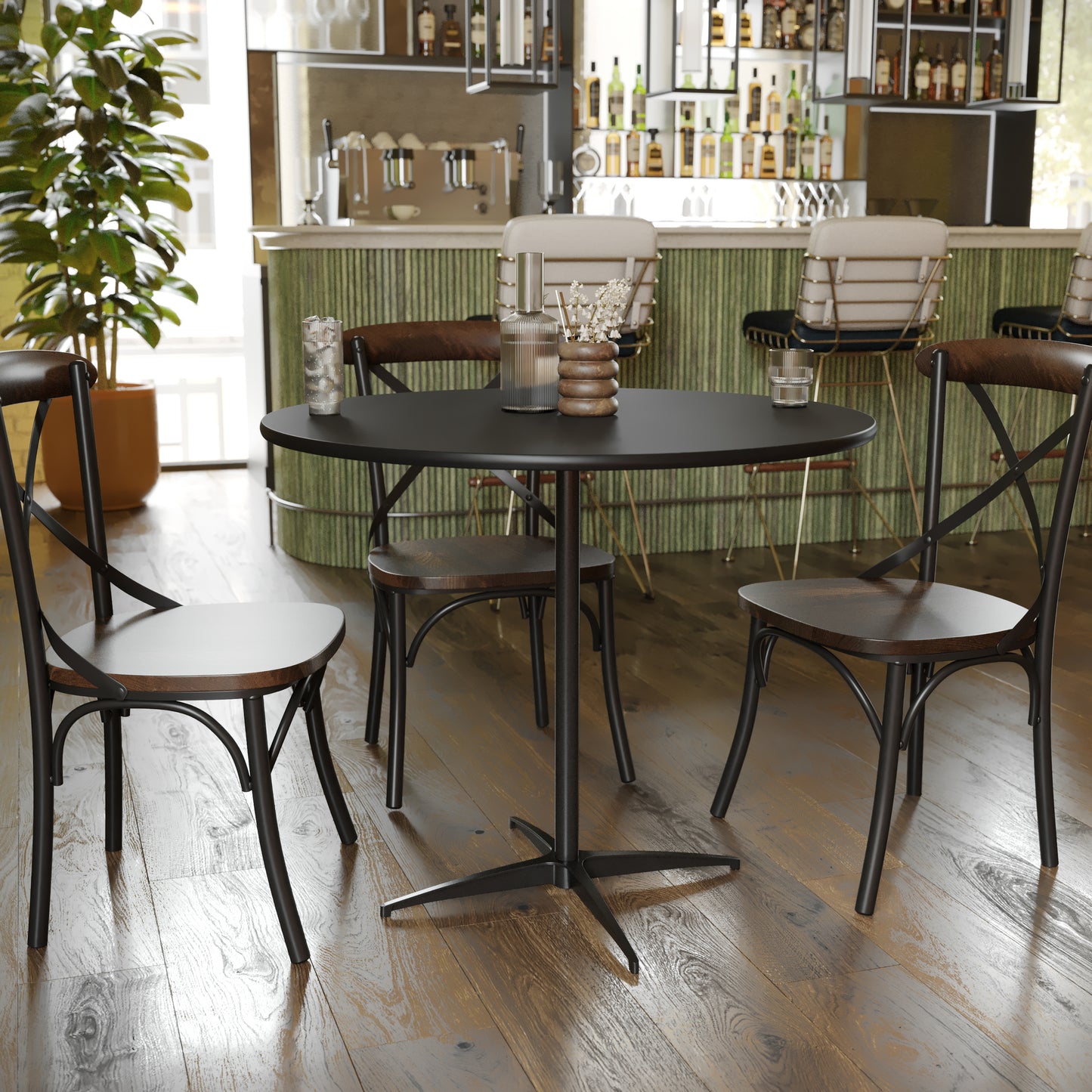 Lars 36'' Round Wood Cocktail Table with 30'' and 42'' Columns, Black Black