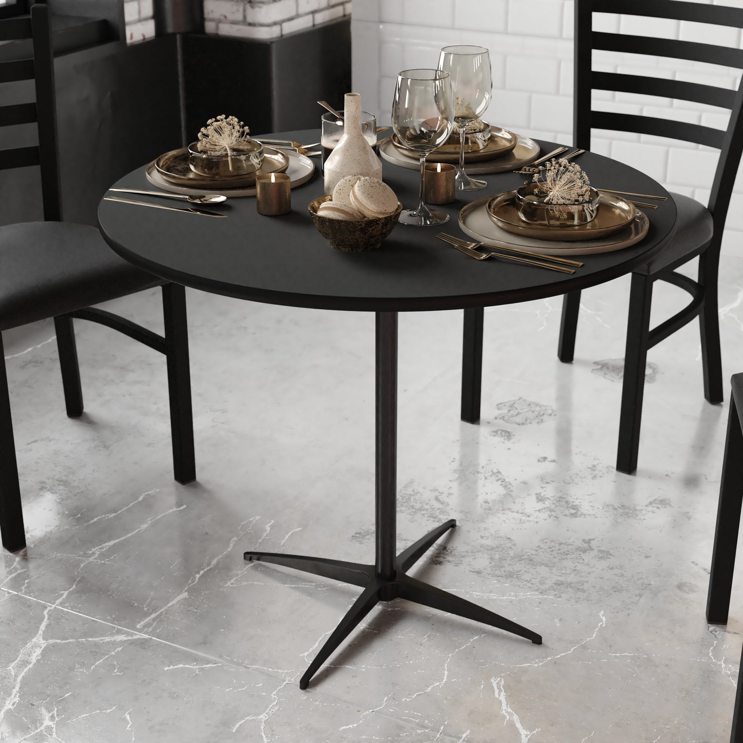 Lars 36'' Round Wood Cocktail Table with 30'' and 42'' Columns, Black Black