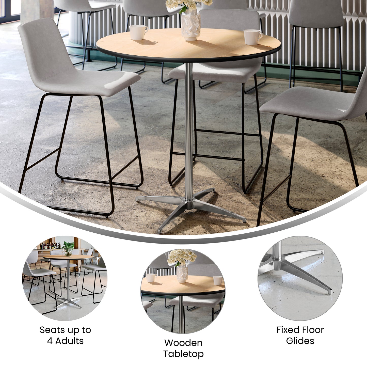 Lars 36'' Round Wood Cocktail Table with 30'' and 42'' Columns Natural