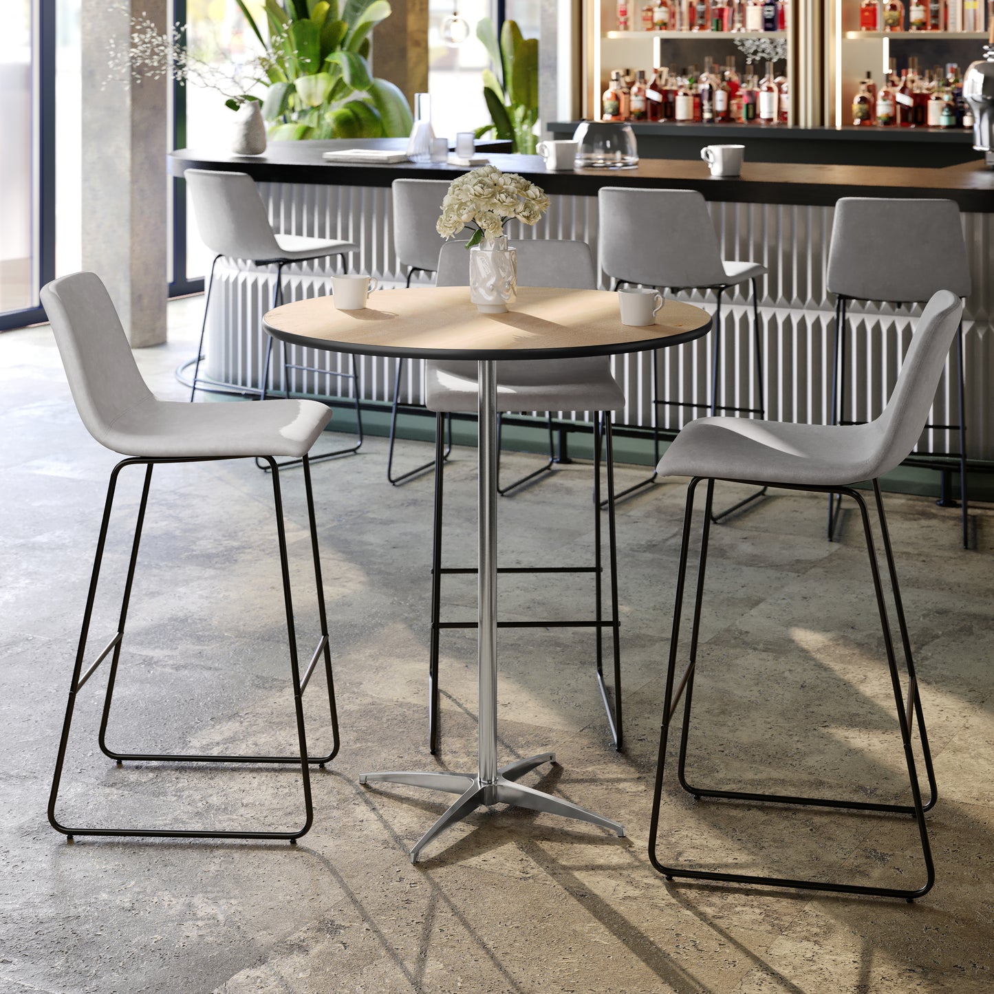 Lars 36'' Round Wood Cocktail Table with 30'' and 42'' Columns Natural