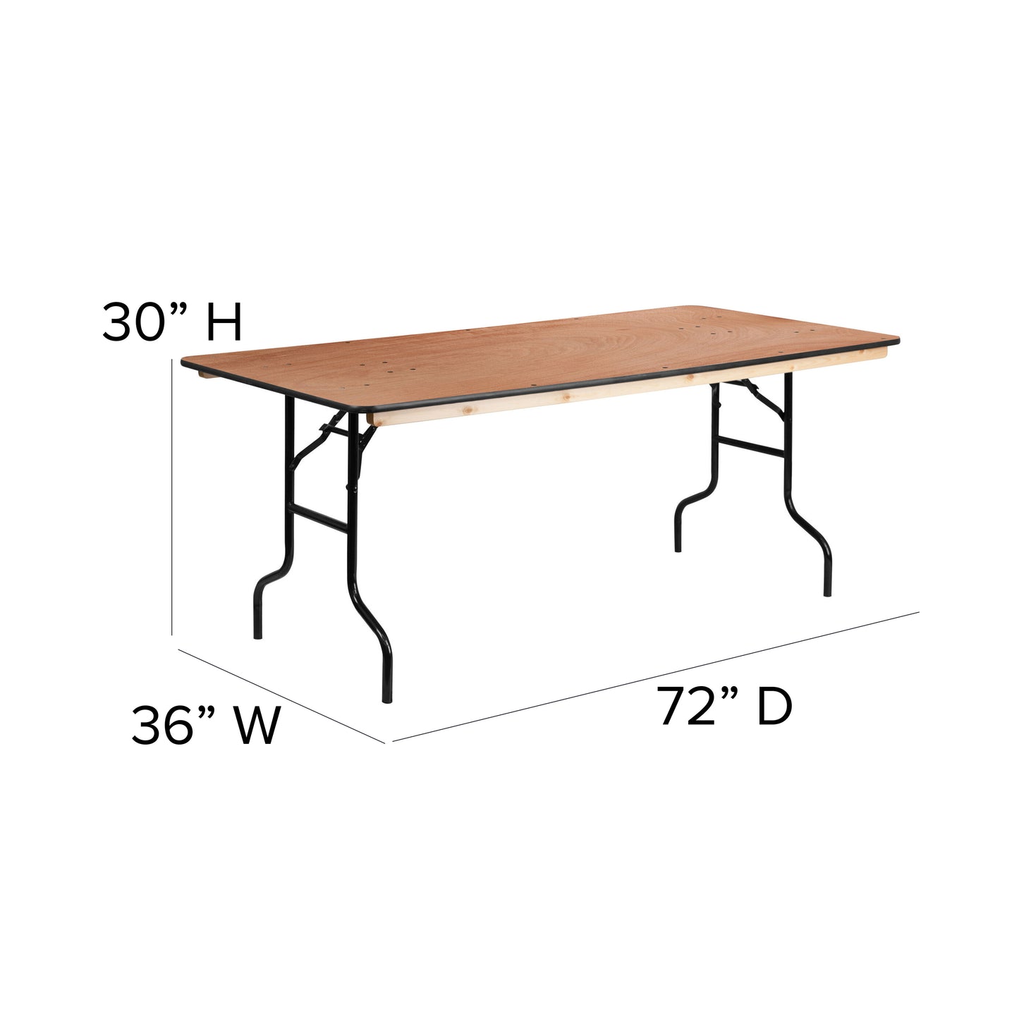 Fielder 6-Foot Rectangular Wood Folding Banquet Table with Clear Coated Finished Top Natural XA-3672-P-GG