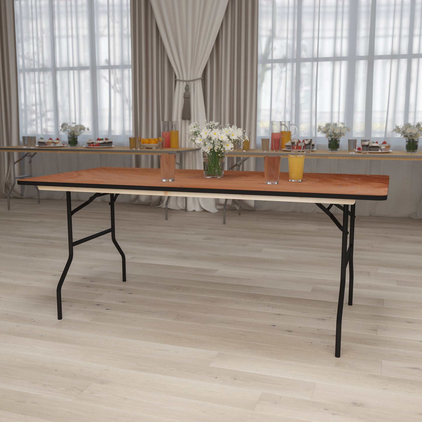 Fielder 6-Foot Rectangular Wood Folding Banquet Table with Clear Coated Finished Top Natural XA-3672-P-GG