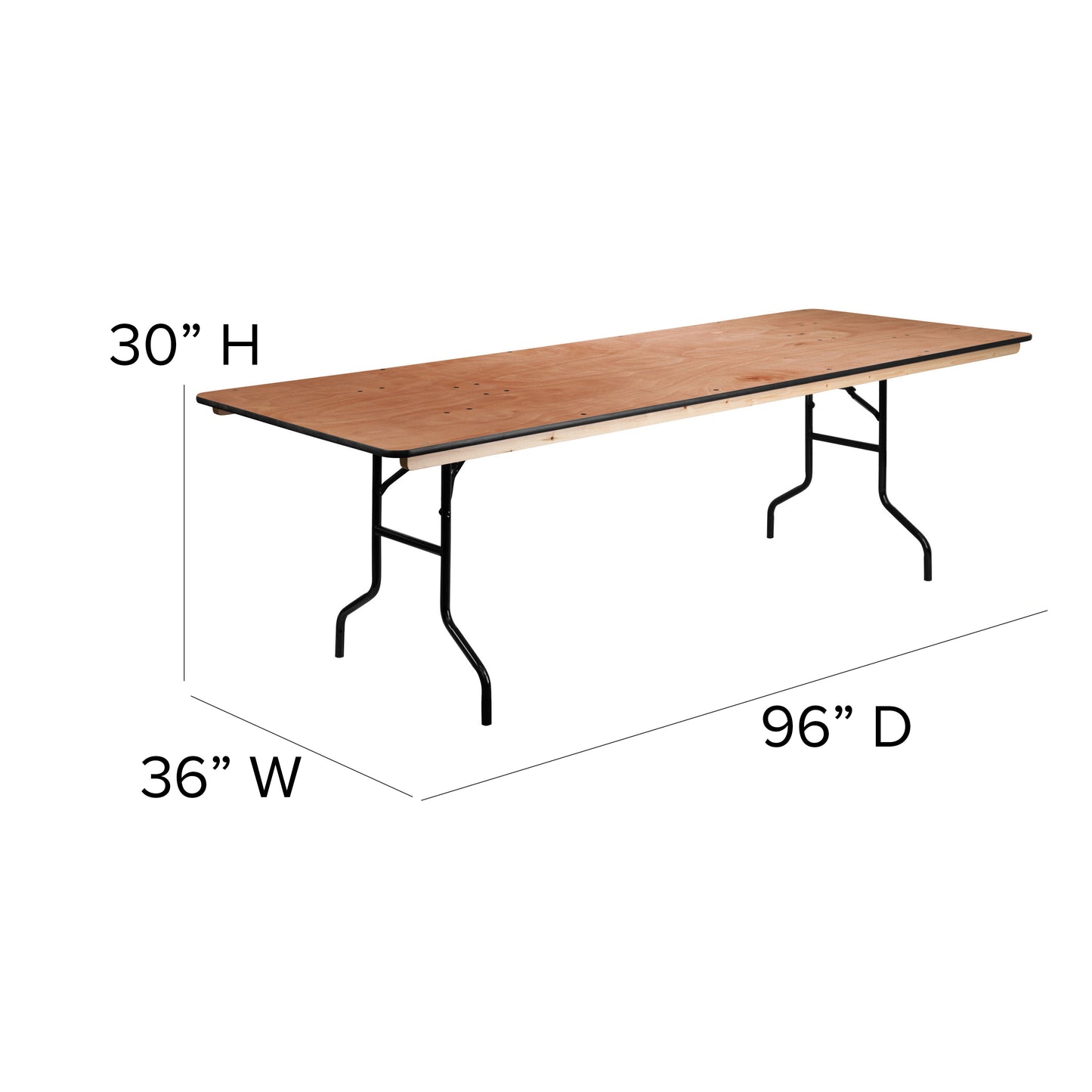 Fielder 8-Foot Rectangular Wood Folding Banquet Table with Clear Coated Finished Top Natural XA-3696-P-GG