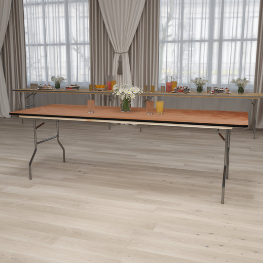 Fielder 8-Foot Rectangular Wood Folding Banquet Table with Clear Coated Finished Top Natural