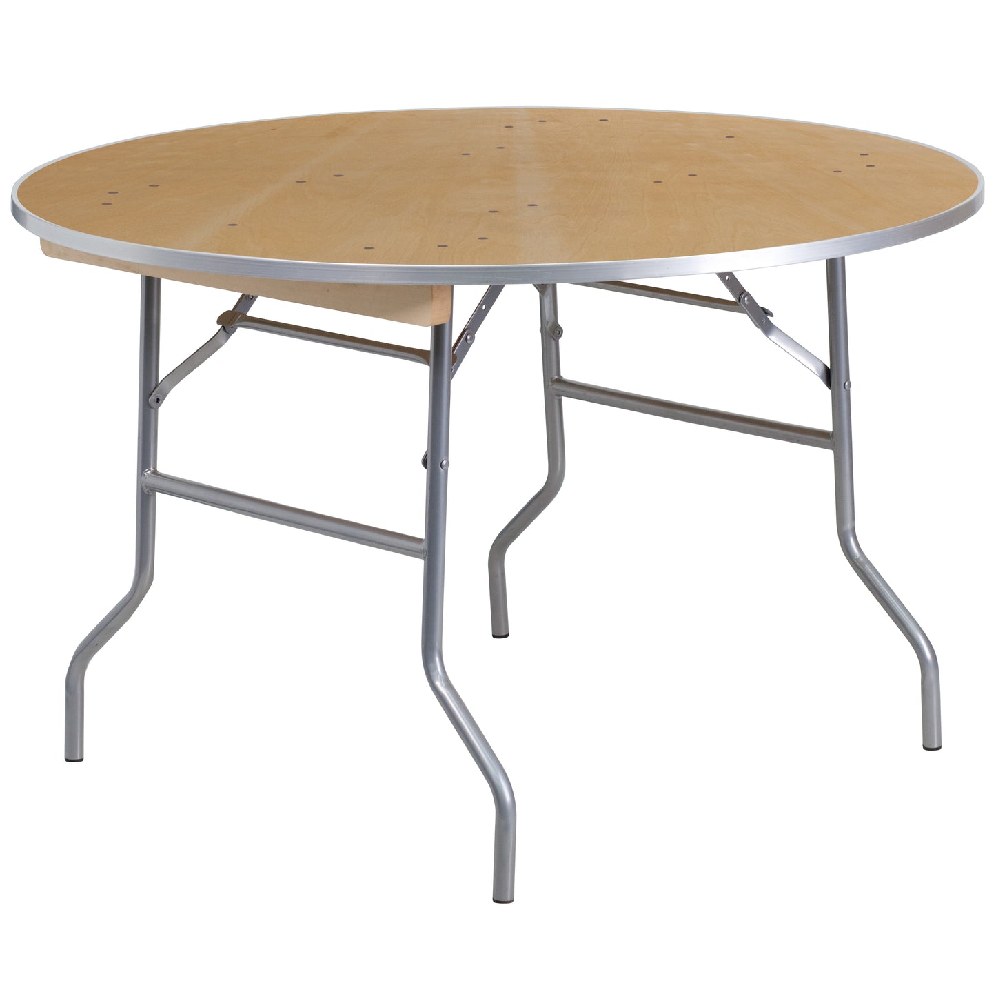 Fielder 4-Foot Round HEAVY DUTY Birchwood Folding Banquet Table with METAL Edges Natural