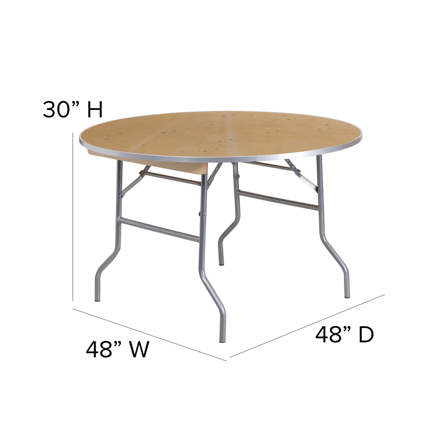 Fielder 4-Foot Round HEAVY DUTY Birchwood Folding Banquet Table with METAL Edges Natural