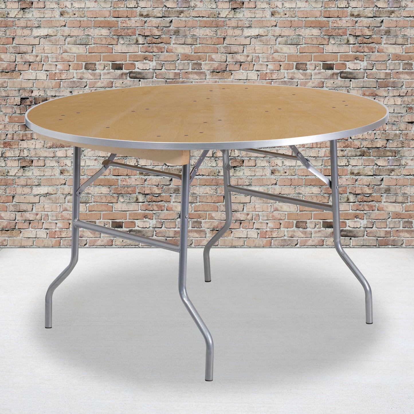 Fielder 4-Foot Round HEAVY DUTY Birchwood Folding Banquet Table with METAL Edges Natural