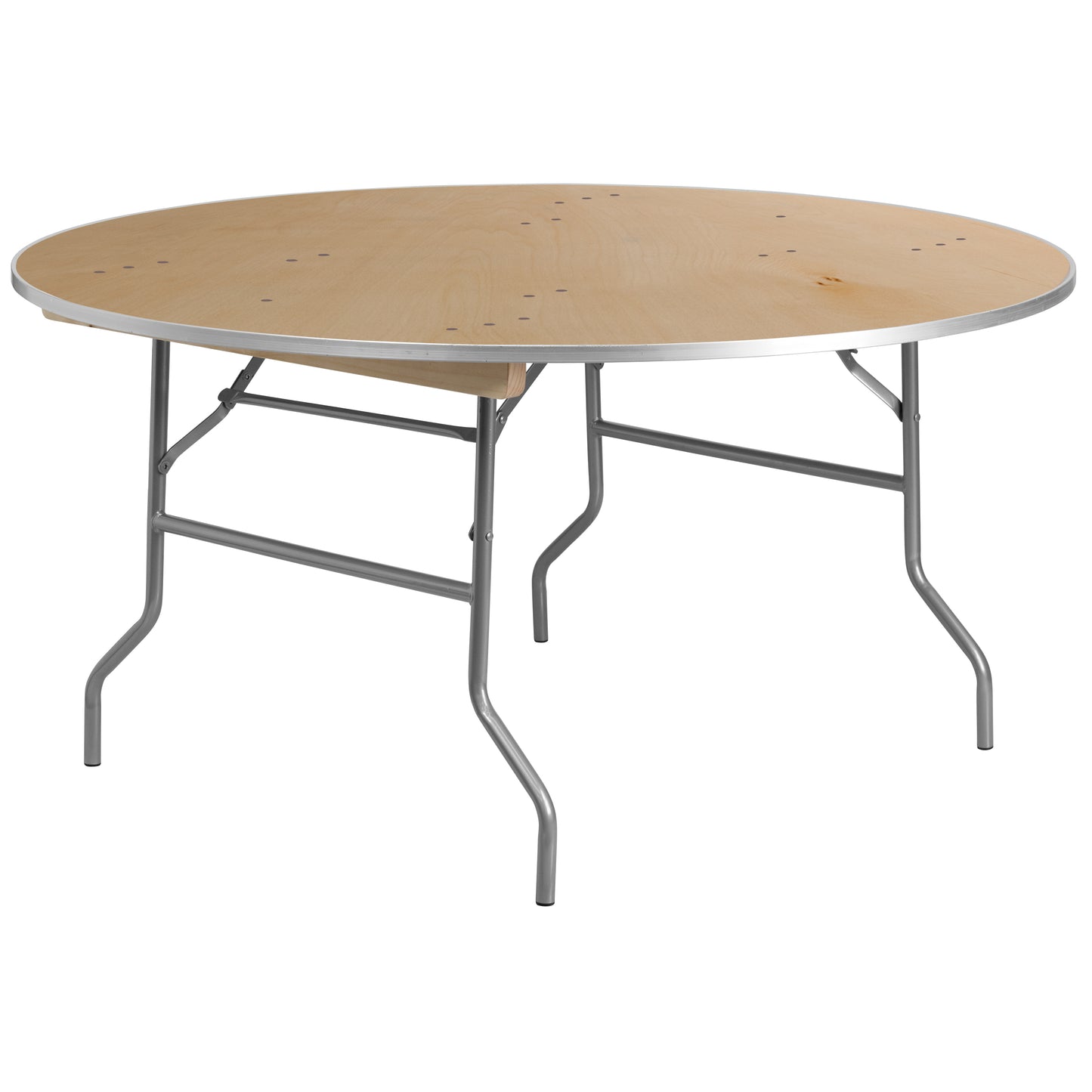 Fielder 5-Foot Round HEAVY DUTY Birchwood Folding Banquet Table with METAL Edges Natural