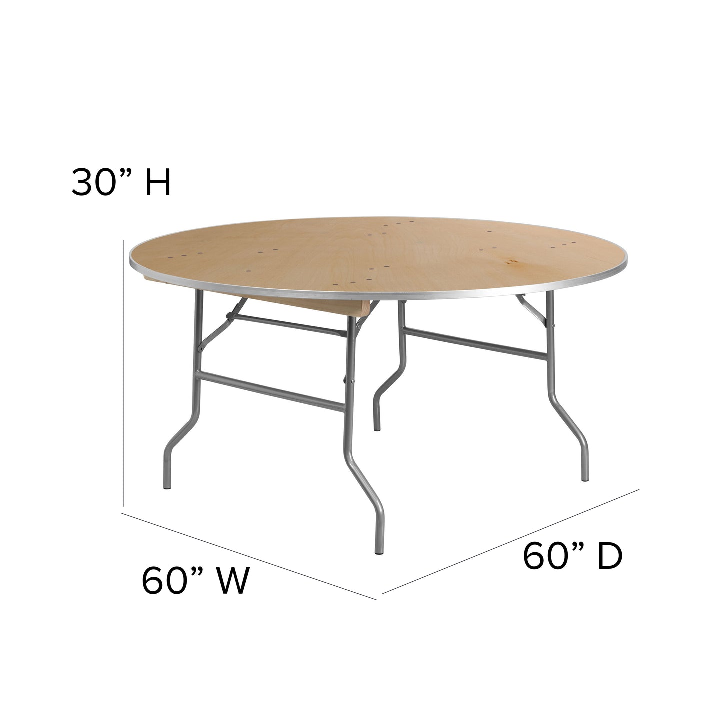 Fielder 5-Foot Round HEAVY DUTY Birchwood Folding Banquet Table with METAL Edges Natural