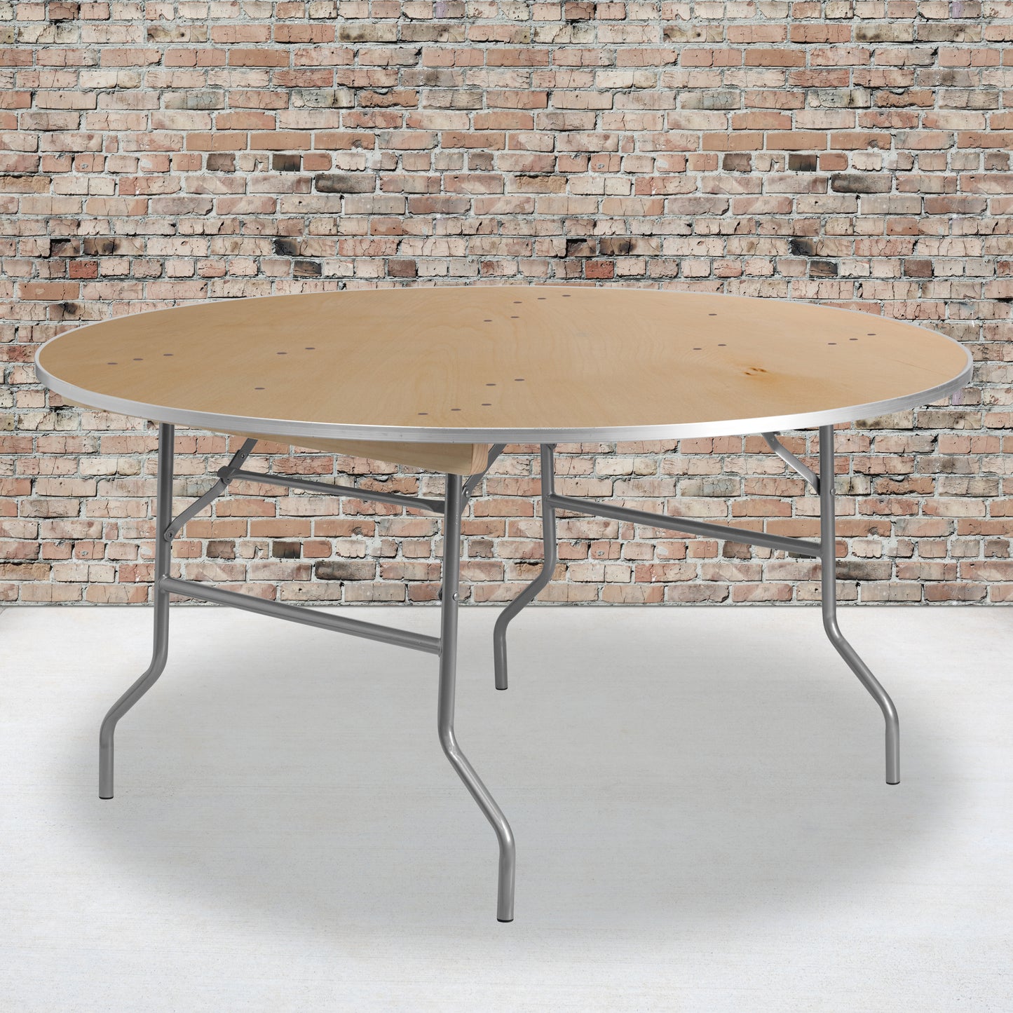 Fielder 5-Foot Round HEAVY DUTY Birchwood Folding Banquet Table with METAL Edges Natural