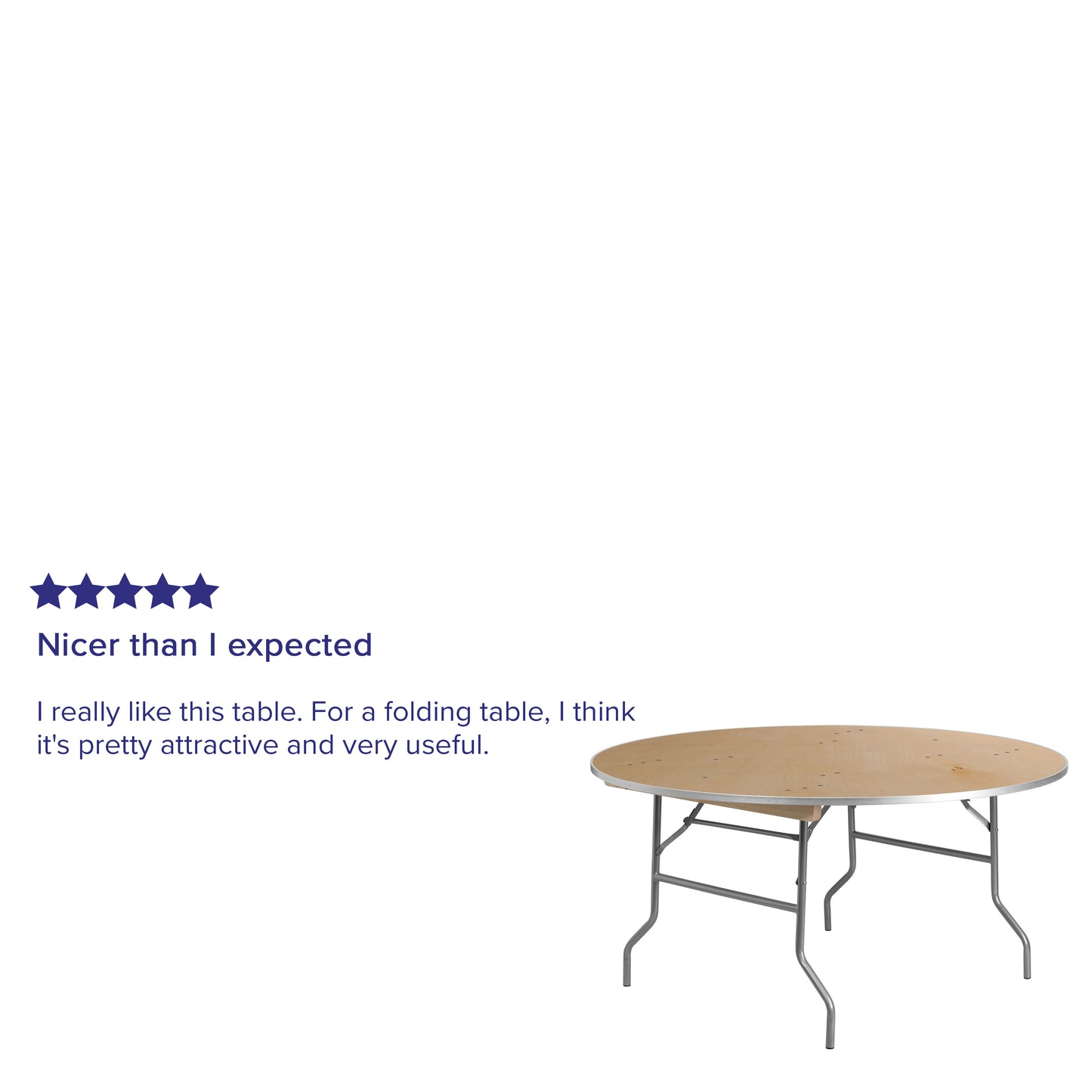 Fielder 5-Foot Round HEAVY DUTY Birchwood Folding Banquet Table with METAL Edges Natural