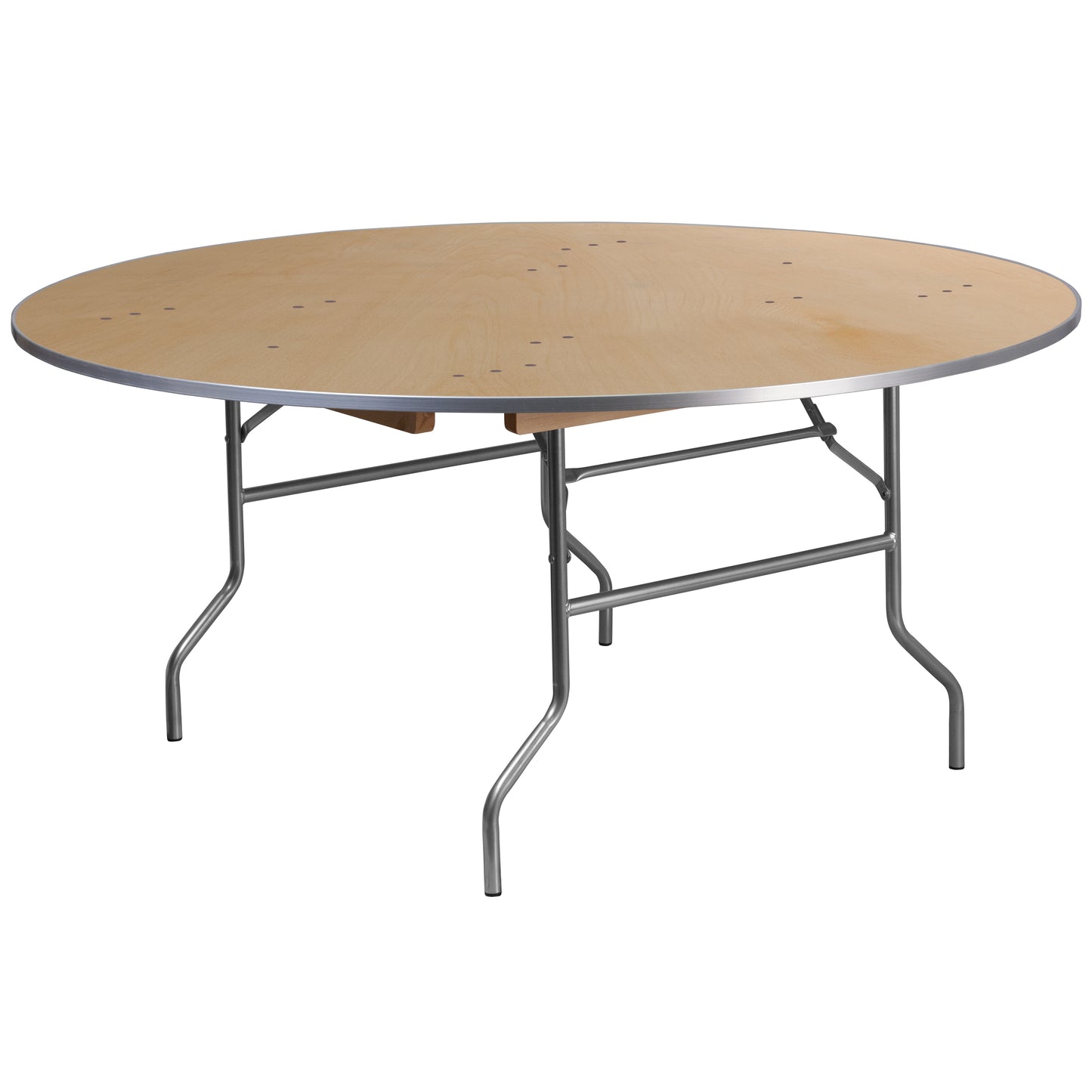 Fielder 5.5-Foot Round HEAVY DUTY Birchwood Folding Banquet Table with METAL Edges Natural
