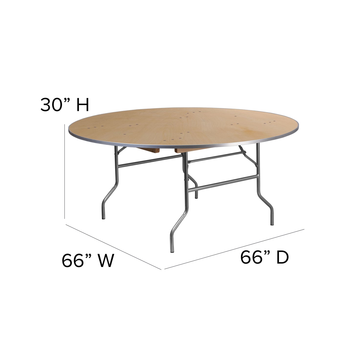 Fielder 5.5-Foot Round HEAVY DUTY Birchwood Folding Banquet Table with METAL Edges Natural