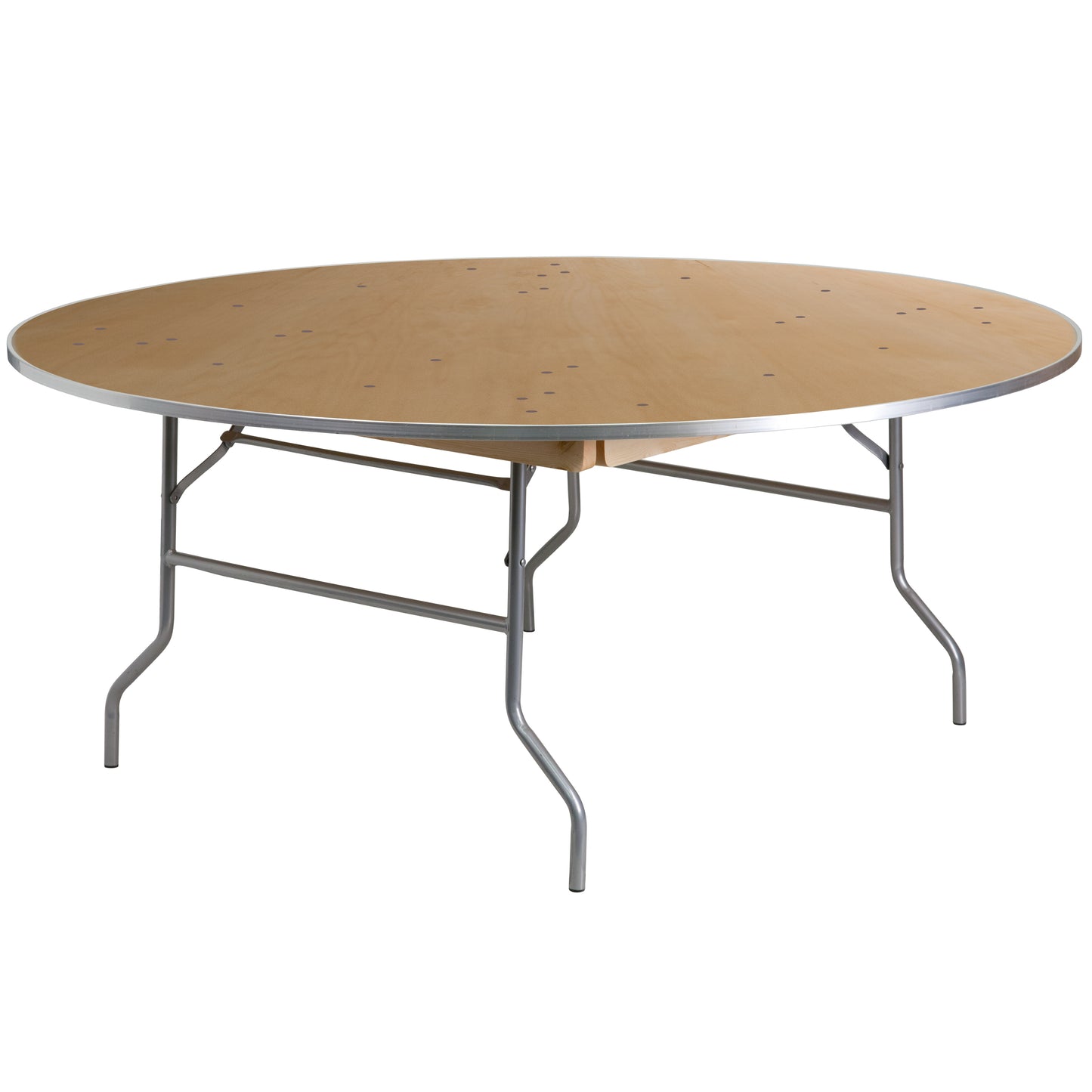 Fielder 6-Foot Round HEAVY DUTY Birchwood Folding Banquet Table with METAL Edges Natural