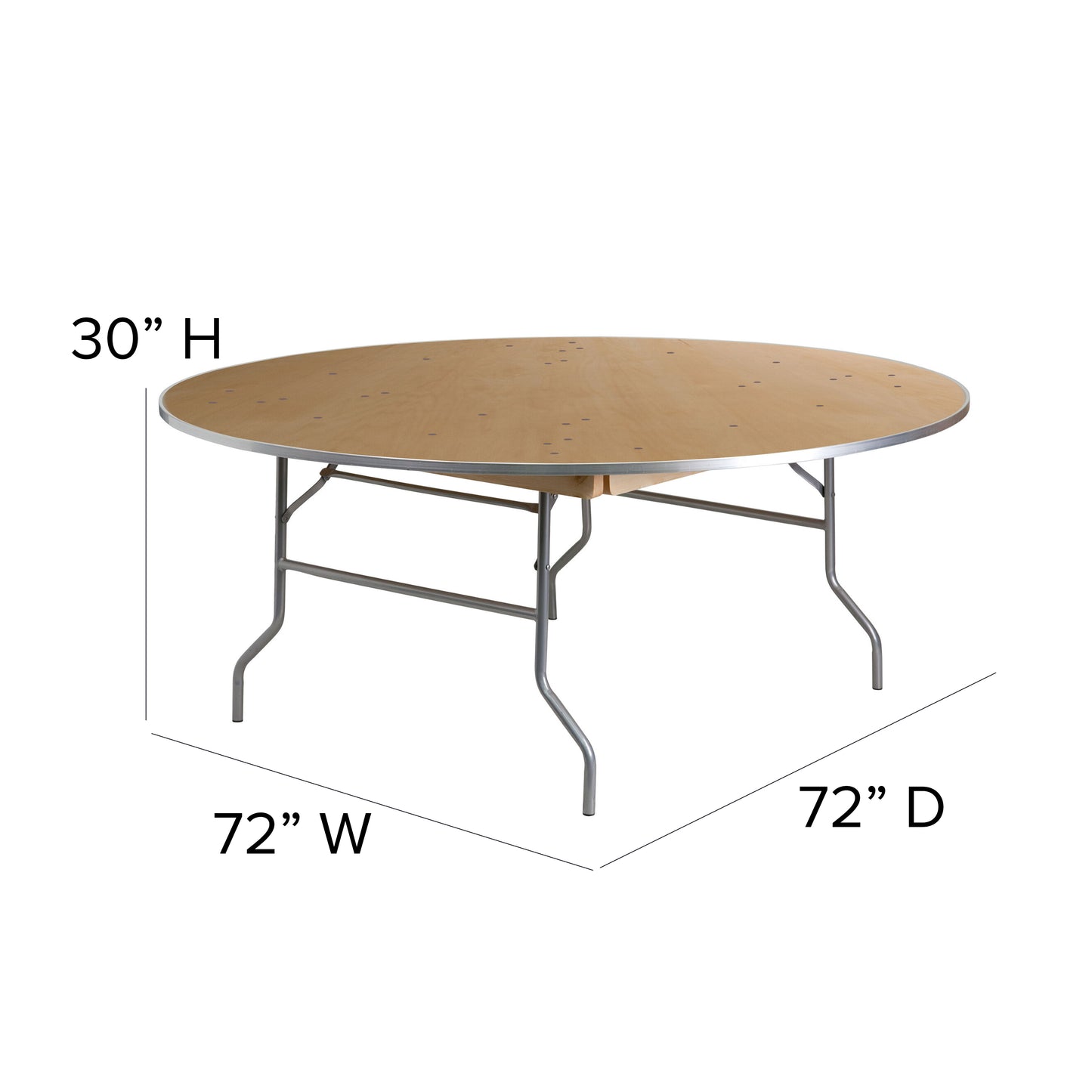 Fielder 6-Foot Round HEAVY DUTY Birchwood Folding Banquet Table with METAL Edges Natural