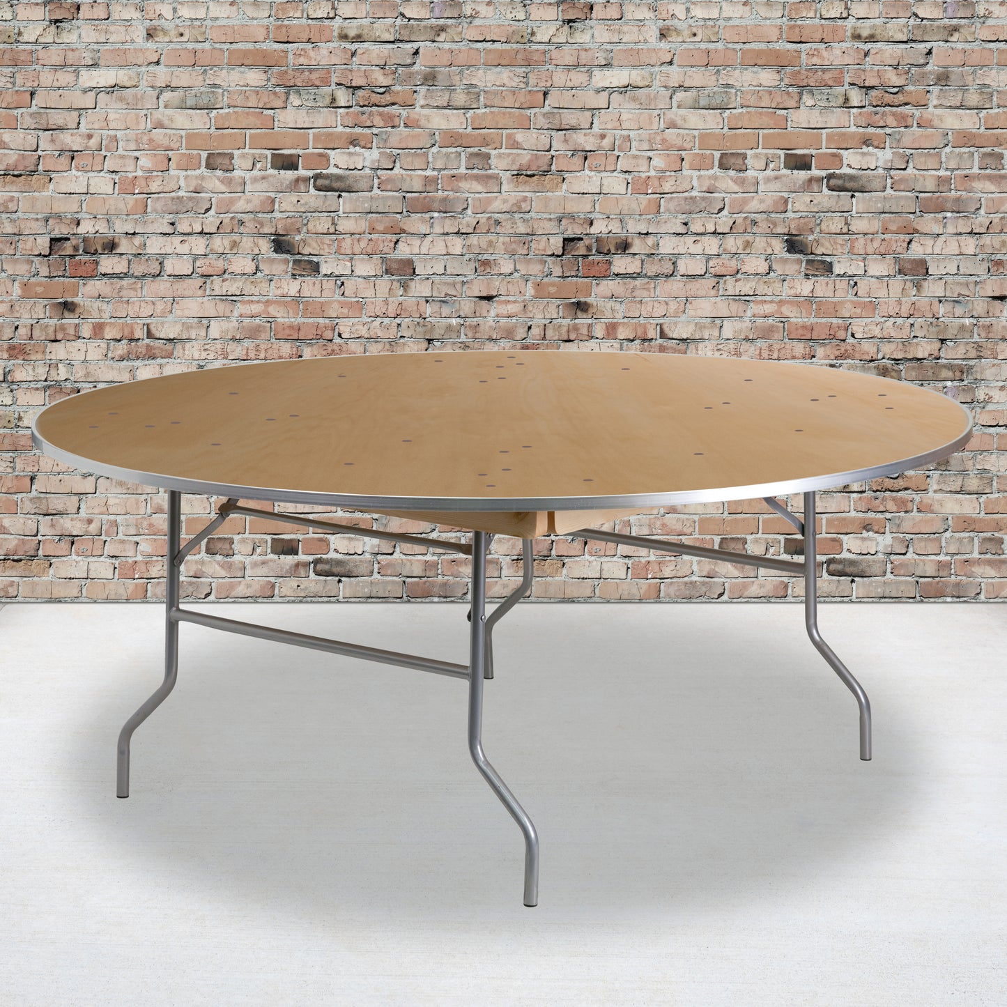 Fielder 6-Foot Round HEAVY DUTY Birchwood Folding Banquet Table with METAL Edges Natural