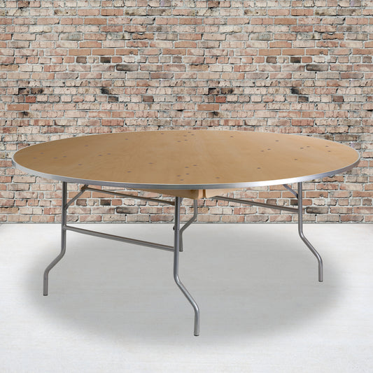 Fielder 6-Foot Round HEAVY DUTY Birchwood Folding Banquet Table with METAL Edges Natural