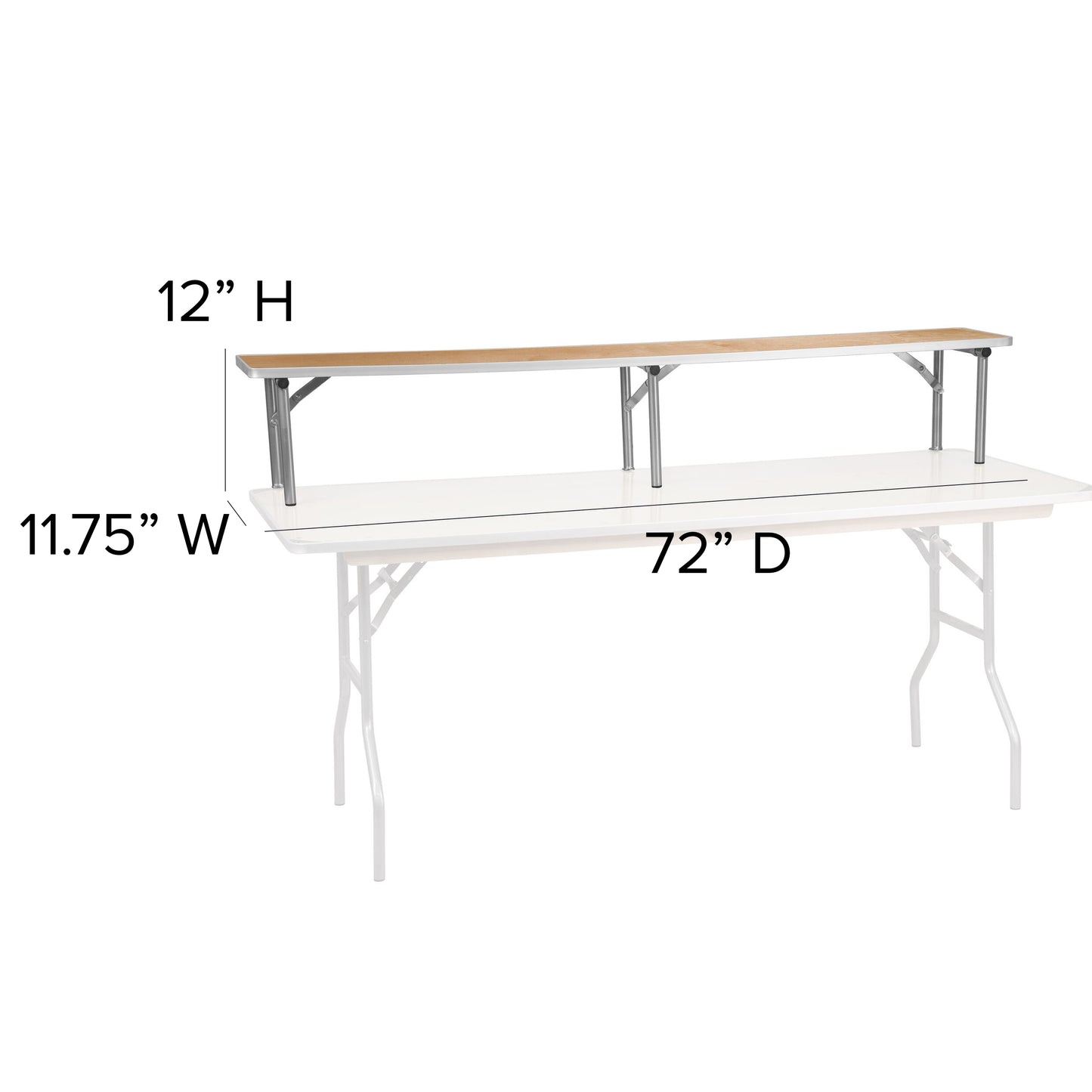 Amara 72'' x 12'' x 12'' Birchwood Bar Top Riser with Silver Legs Natural