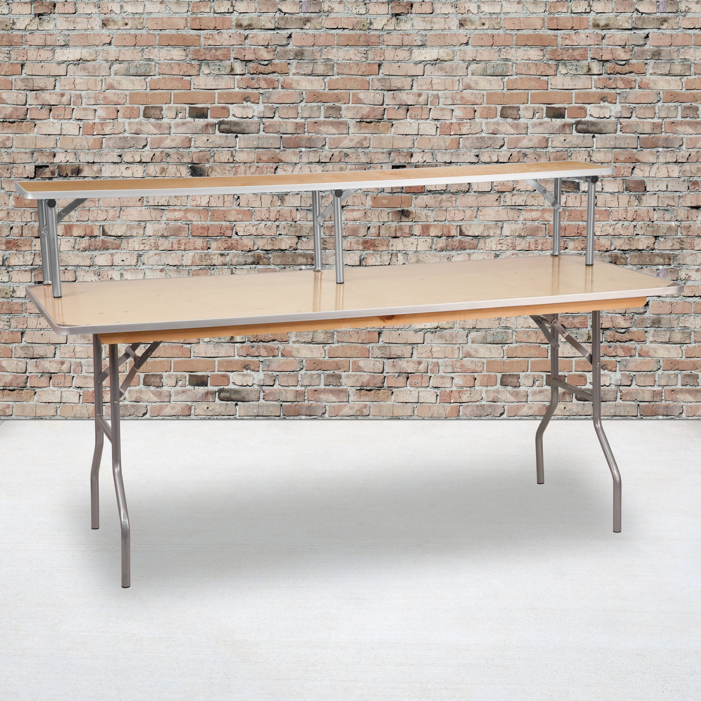 Amara 72'' x 12'' x 12'' Birchwood Bar Top Riser with Silver Legs Natural